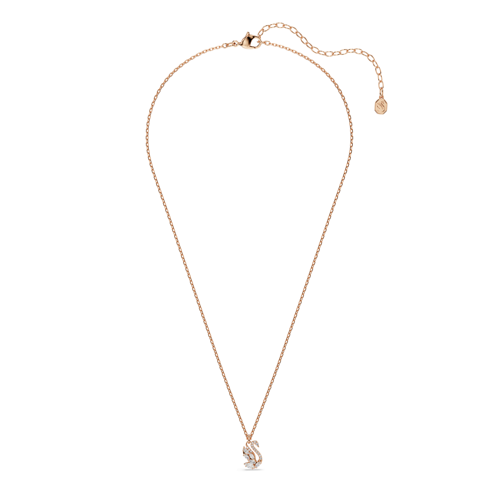 Swan pendant, Mixed cuts, Swan, White, 18K rose gold finish