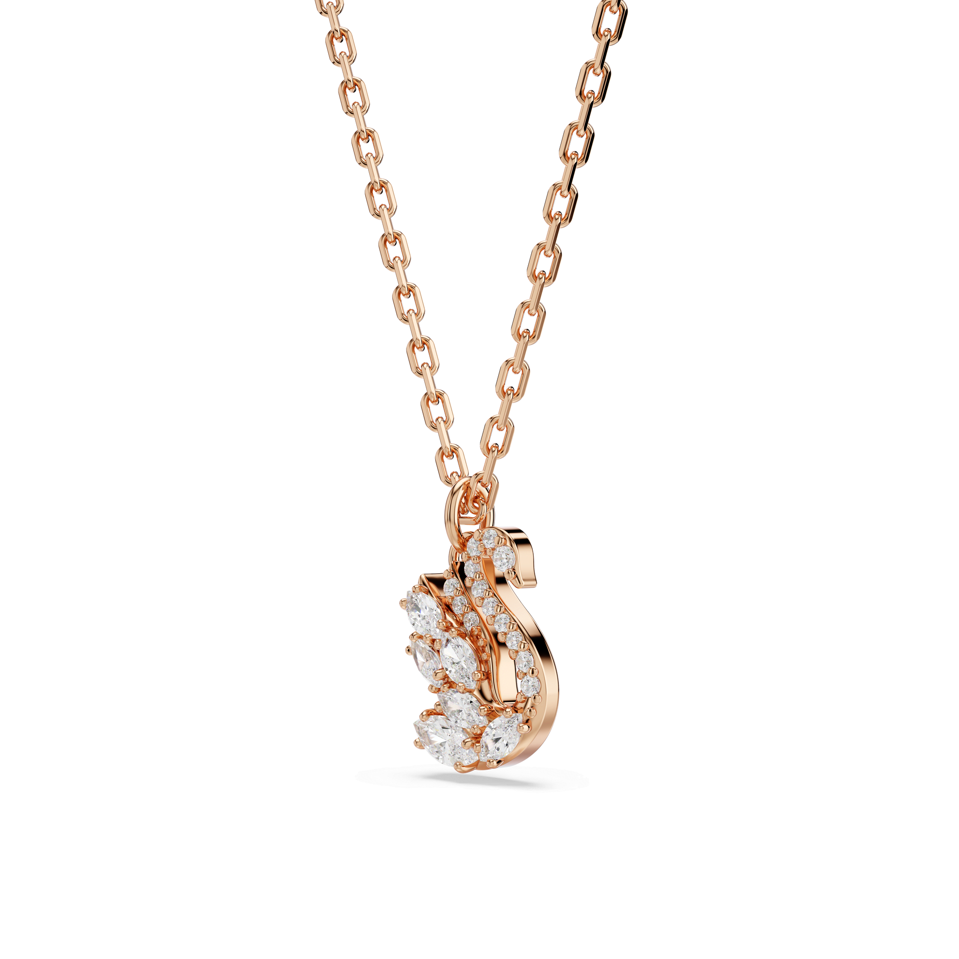Swan pendant, Mixed cuts, Swan, White, 18K rose gold finish