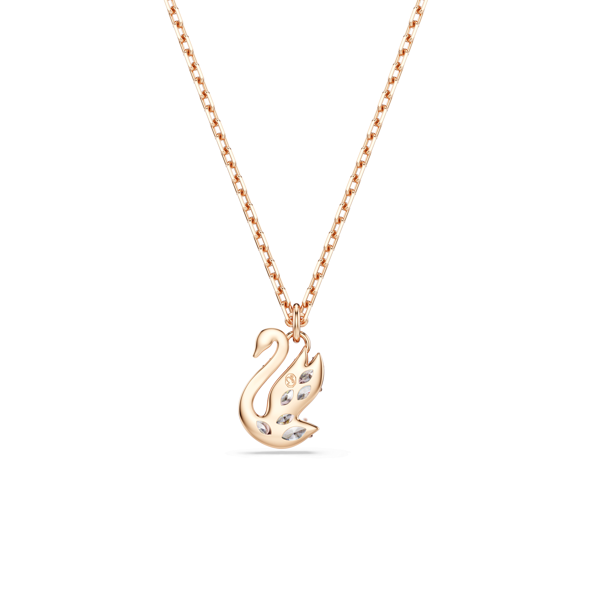 Swan pendant, Mixed cuts, Swan, White, 18K rose gold finish