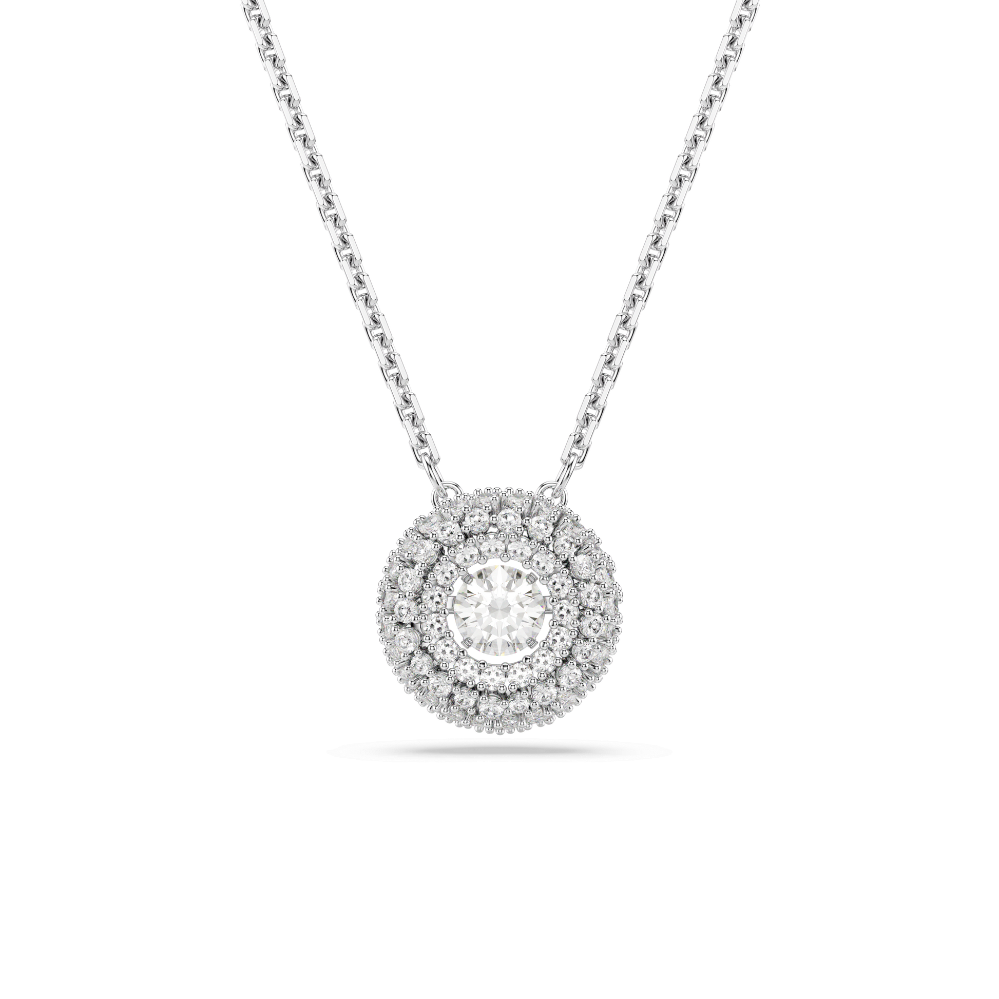 Sublima pendant, Round cut, White, Rhodium plated