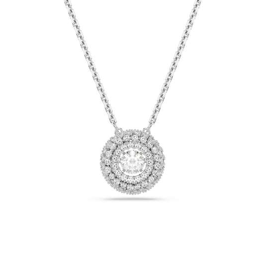 Sublima pendant, Round cut, White, Rhodium plated