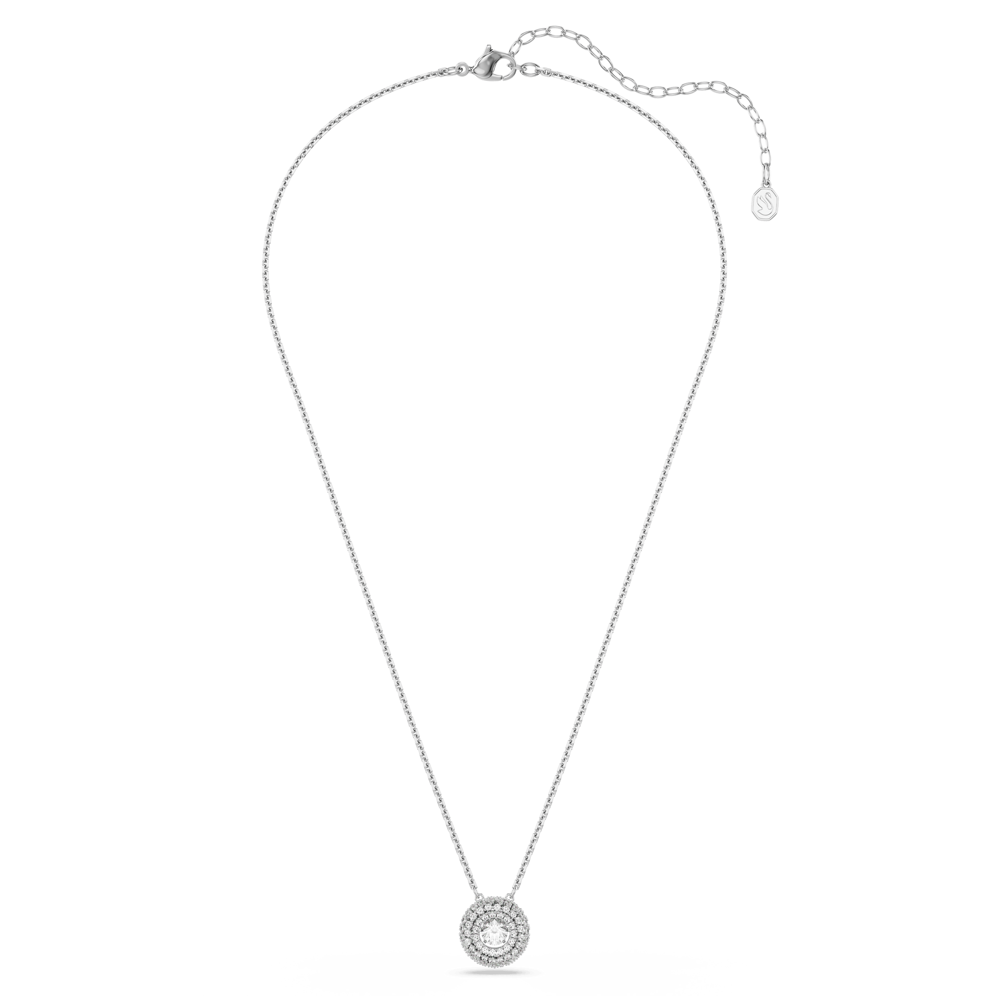 Sublima pendant, Round cut, White, Rhodium plated