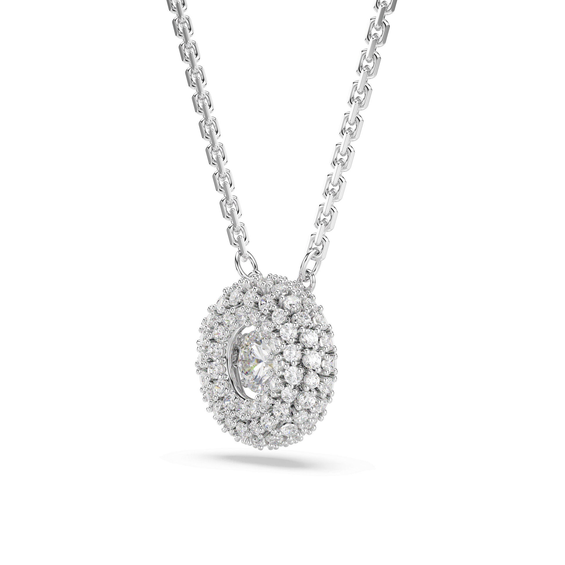 Sublima pendant, Round cut, White, Rhodium plated