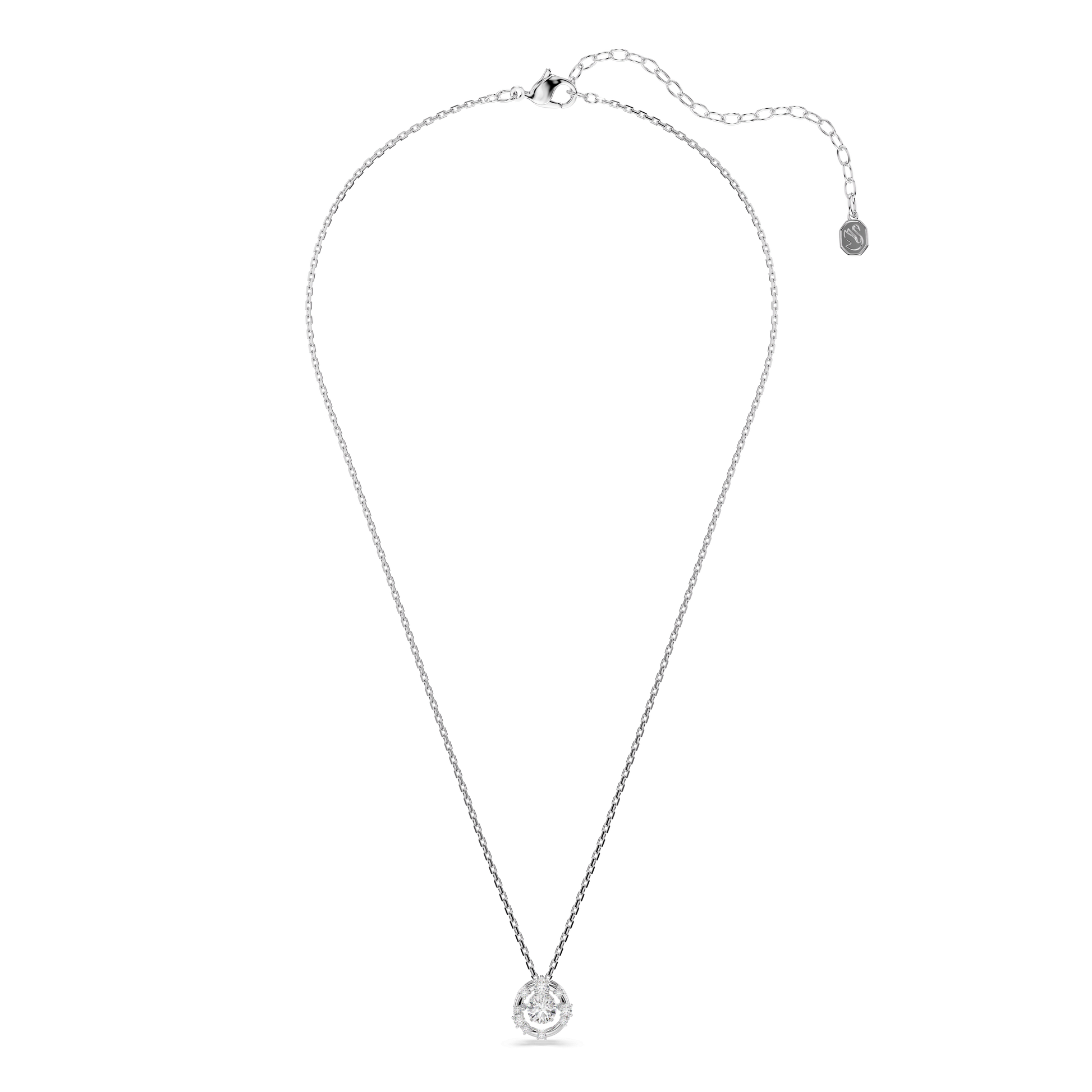 Constella pendant, Round cut, Dancing stone, White, Rhodium plated