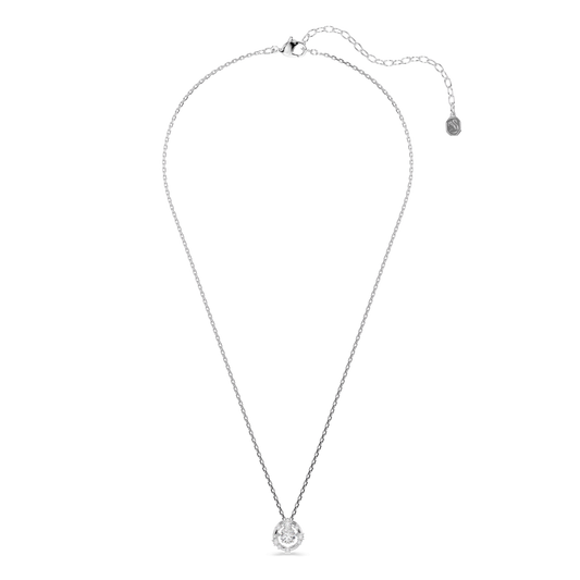 Constella pendant, Round cut, Dancing stone, White, Rhodium plated