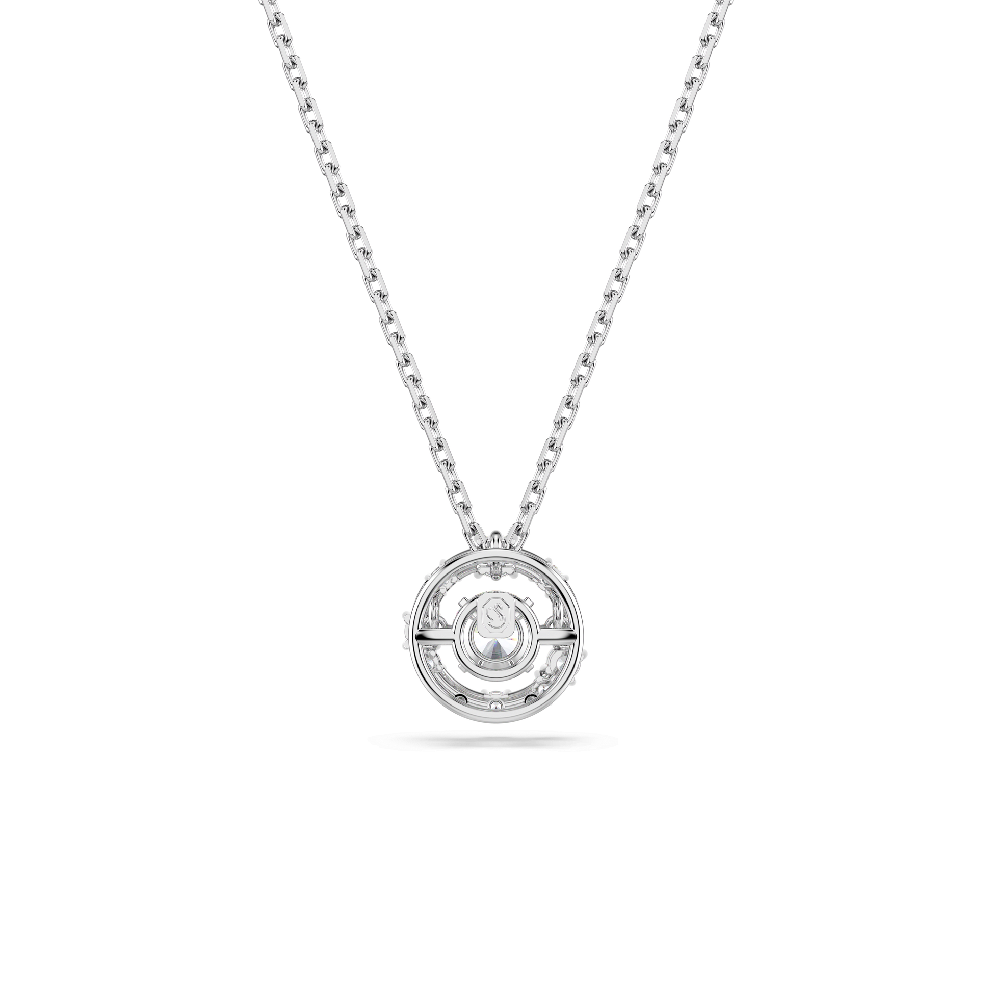 Constella pendant, Round cut, Dancing stone, White, Rhodium plated