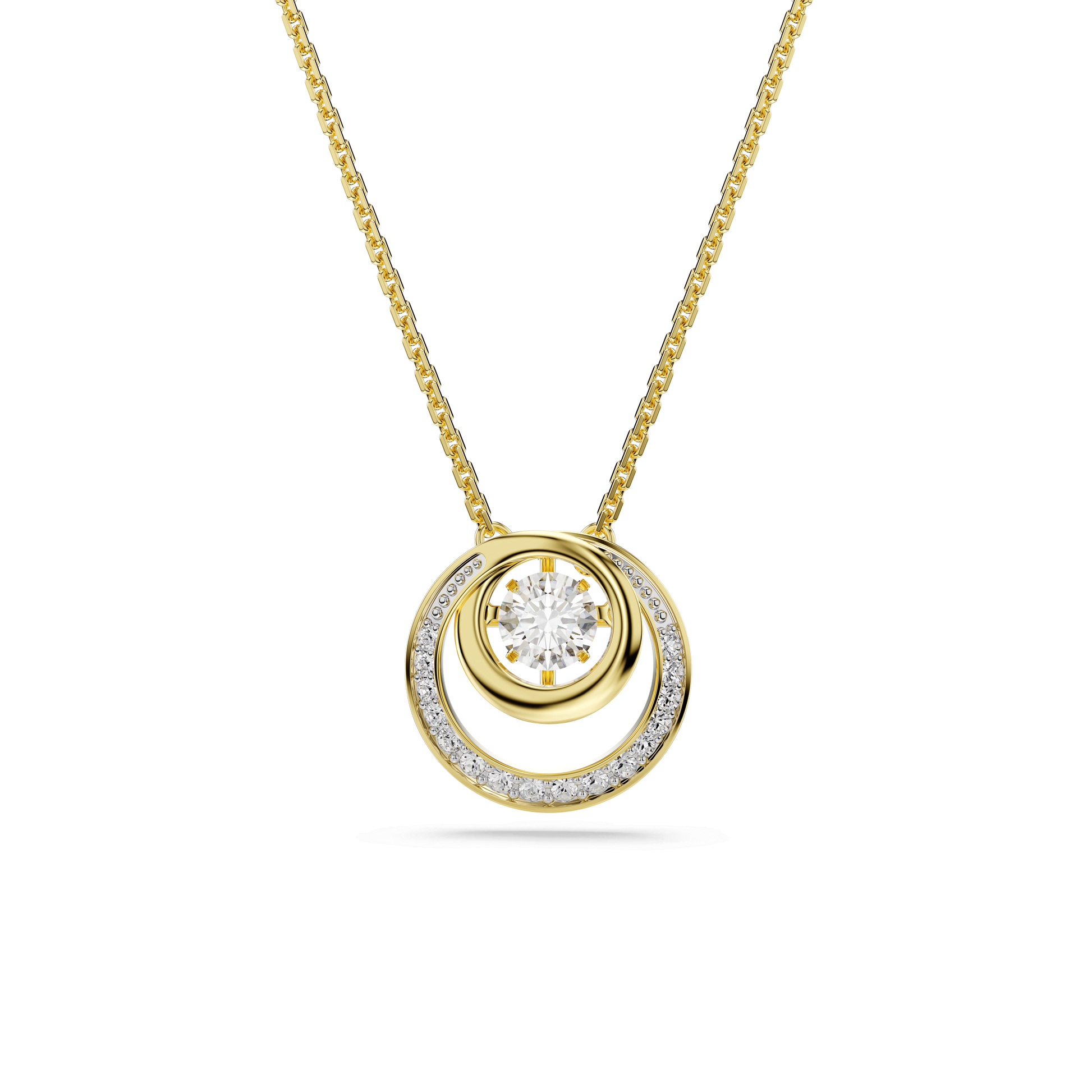 Hyperbola pendant, Round cut, White, 18K gold finish