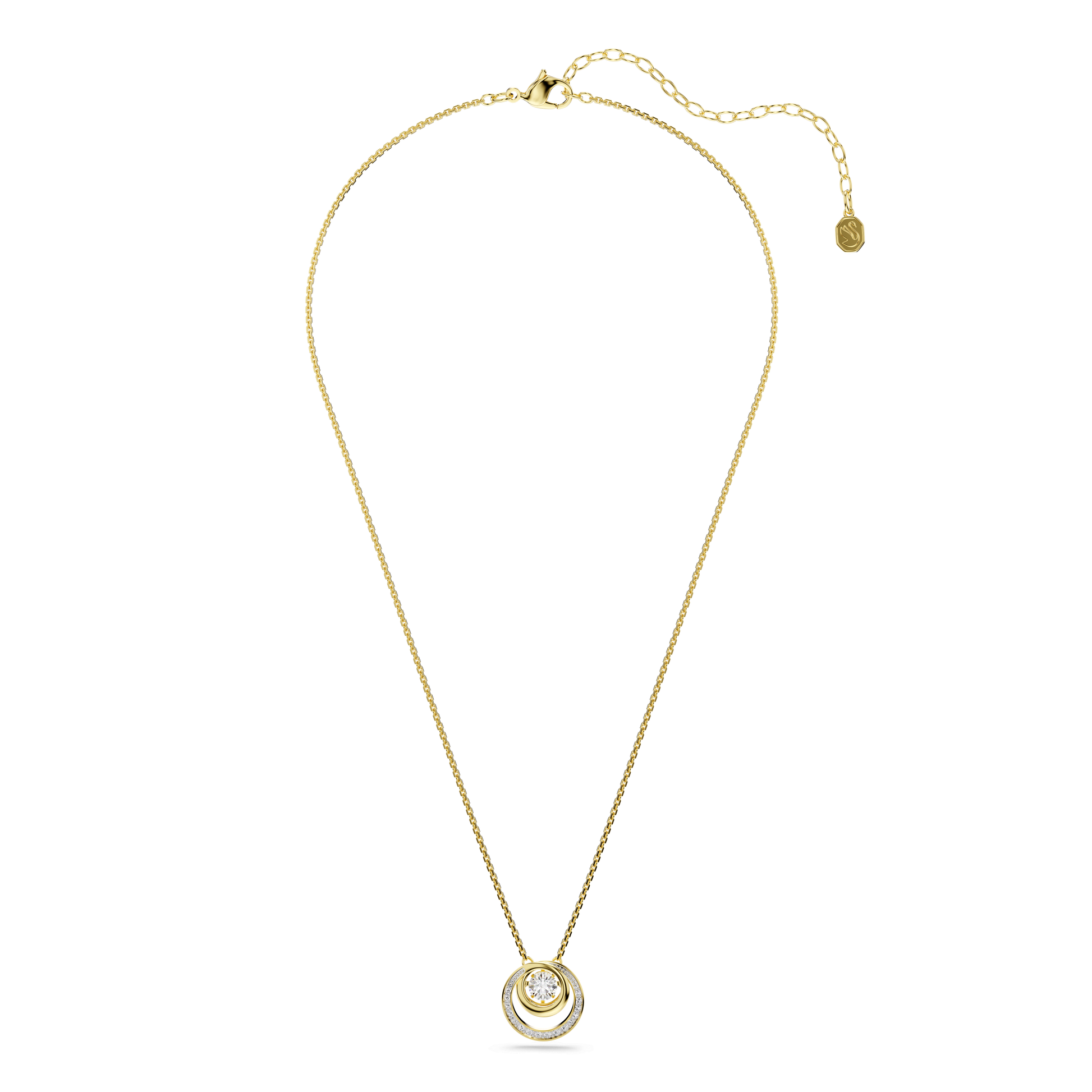 Hyperbola pendant, Round cut, White, 18K gold finish
