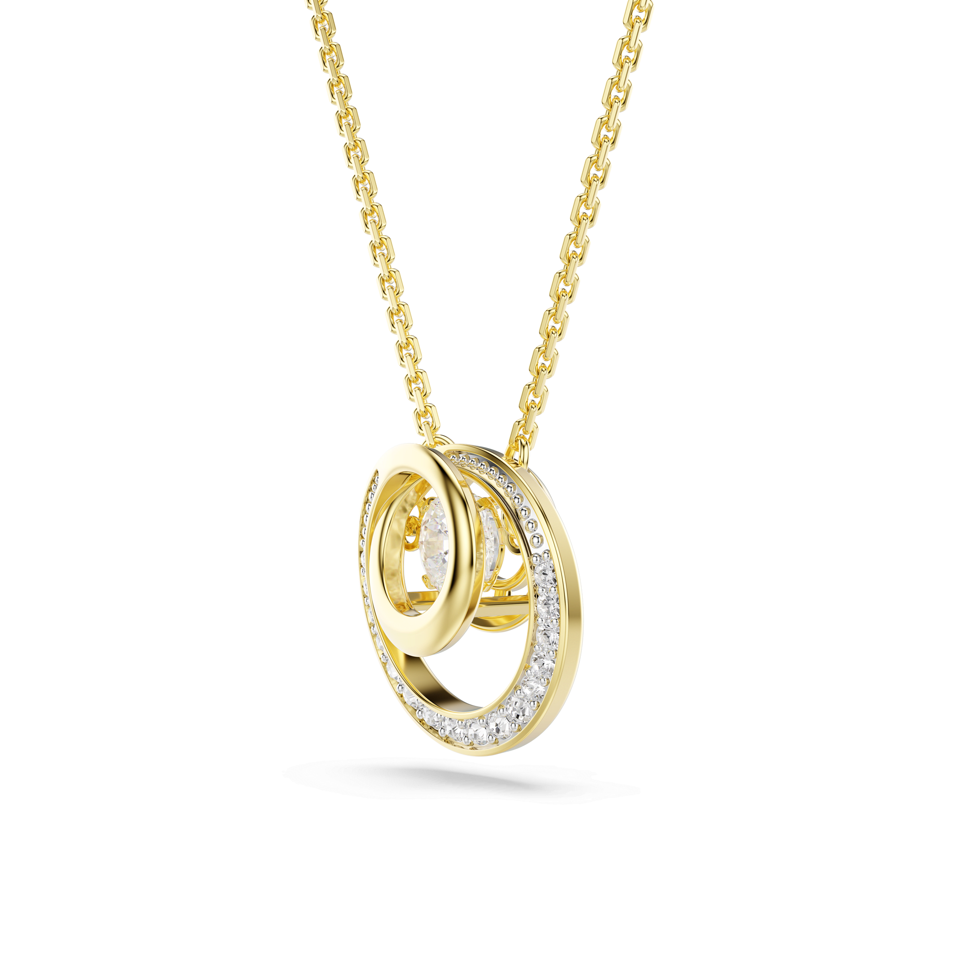 Hyperbola pendant, Round cut, White, 18K gold finish