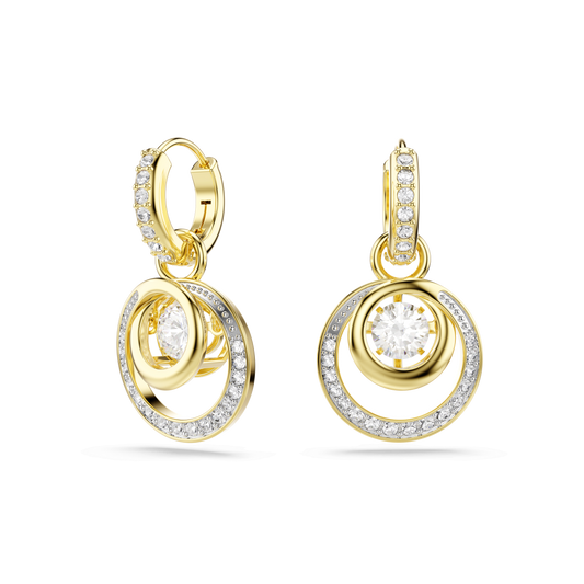 Hyperbola drop earrings, Round cut, White, 18K gold finish