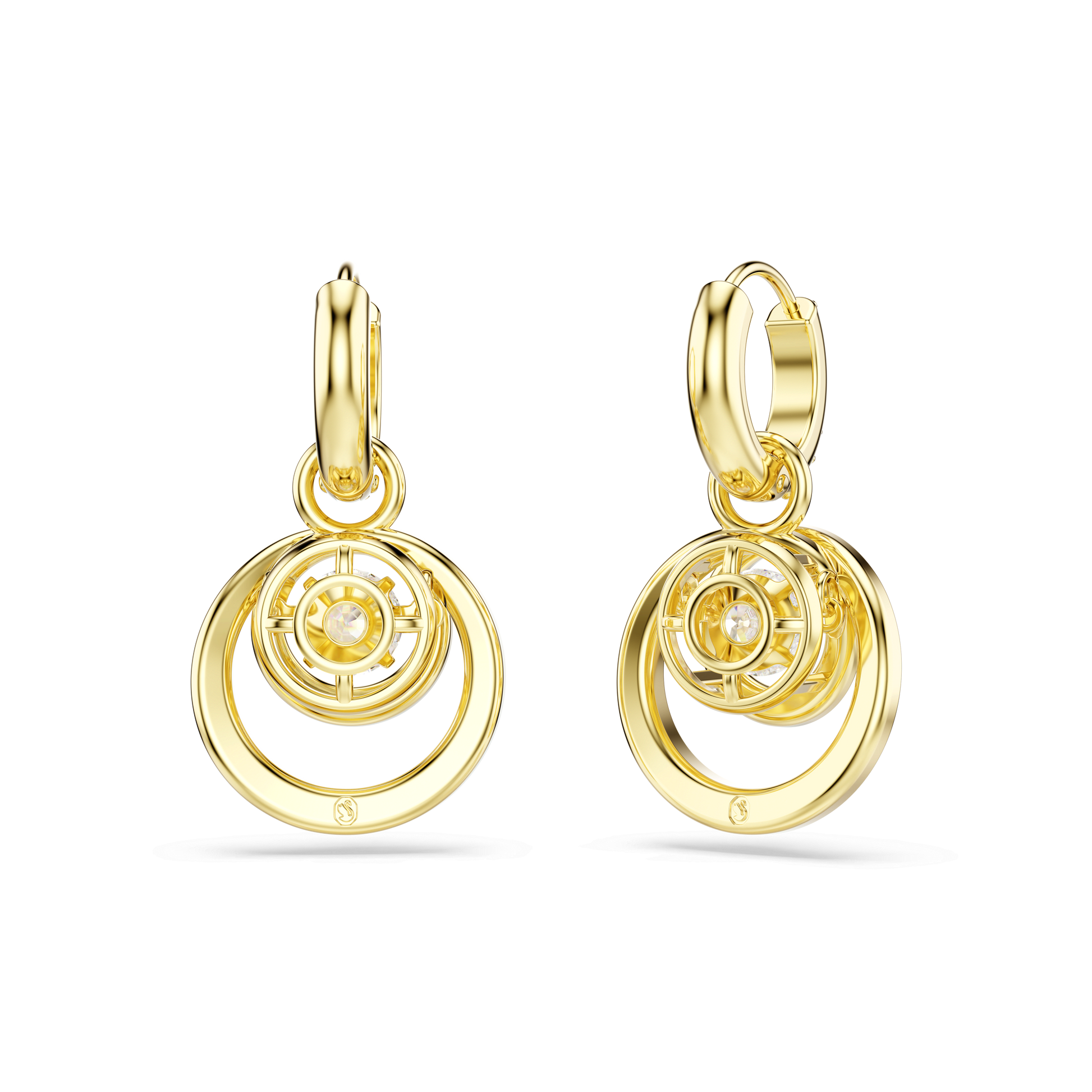 Hyperbola drop earrings, Round cut, White, 18K gold finish