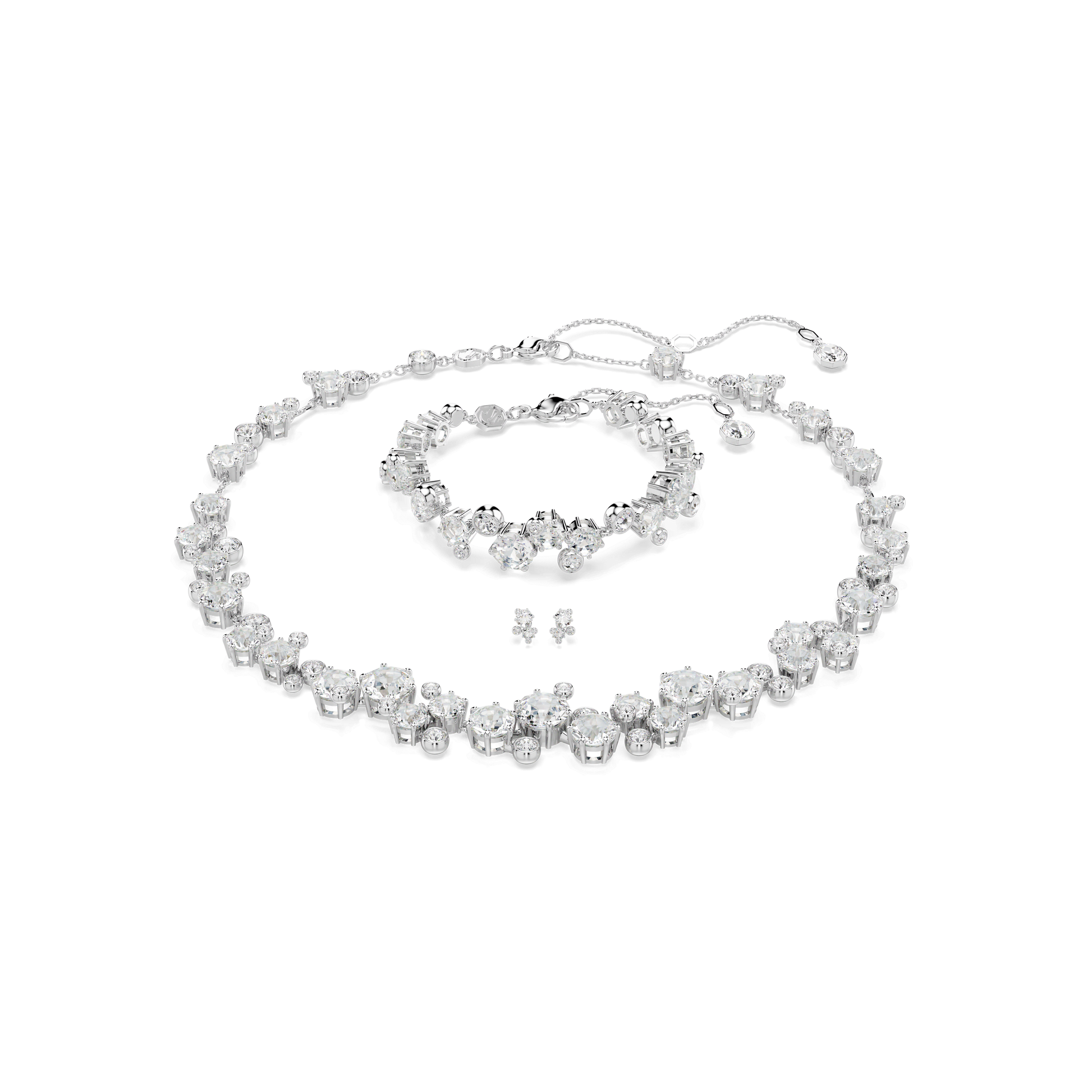 Constella set, Mixed cuts, White, Rhodium plated