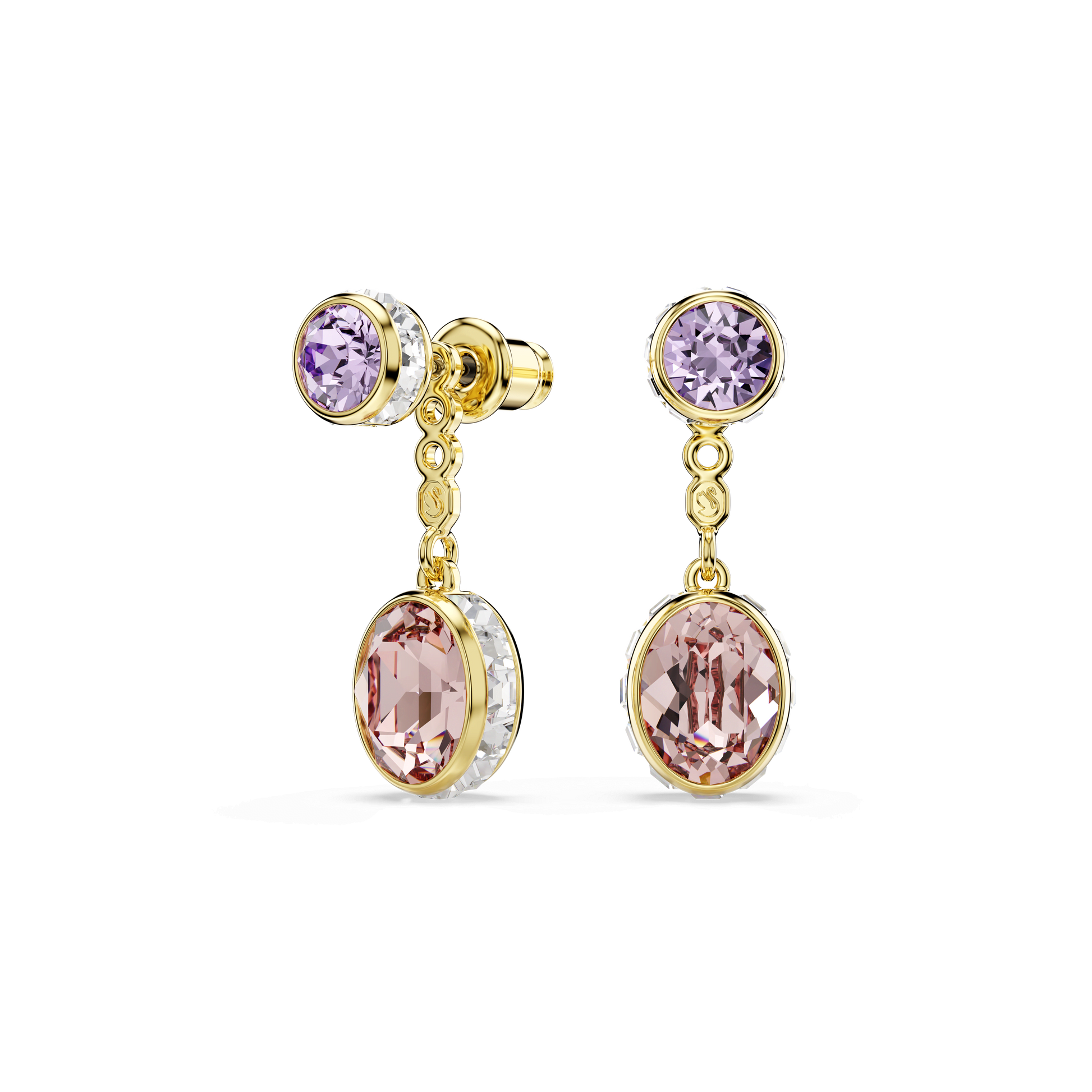 Chroma drop earrings, Mixed cuts, Multicolored, 18K gold finish
