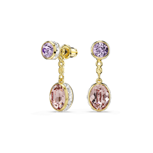 Chroma drop earrings, Mixed cuts, Multicolored, 18K gold finish
