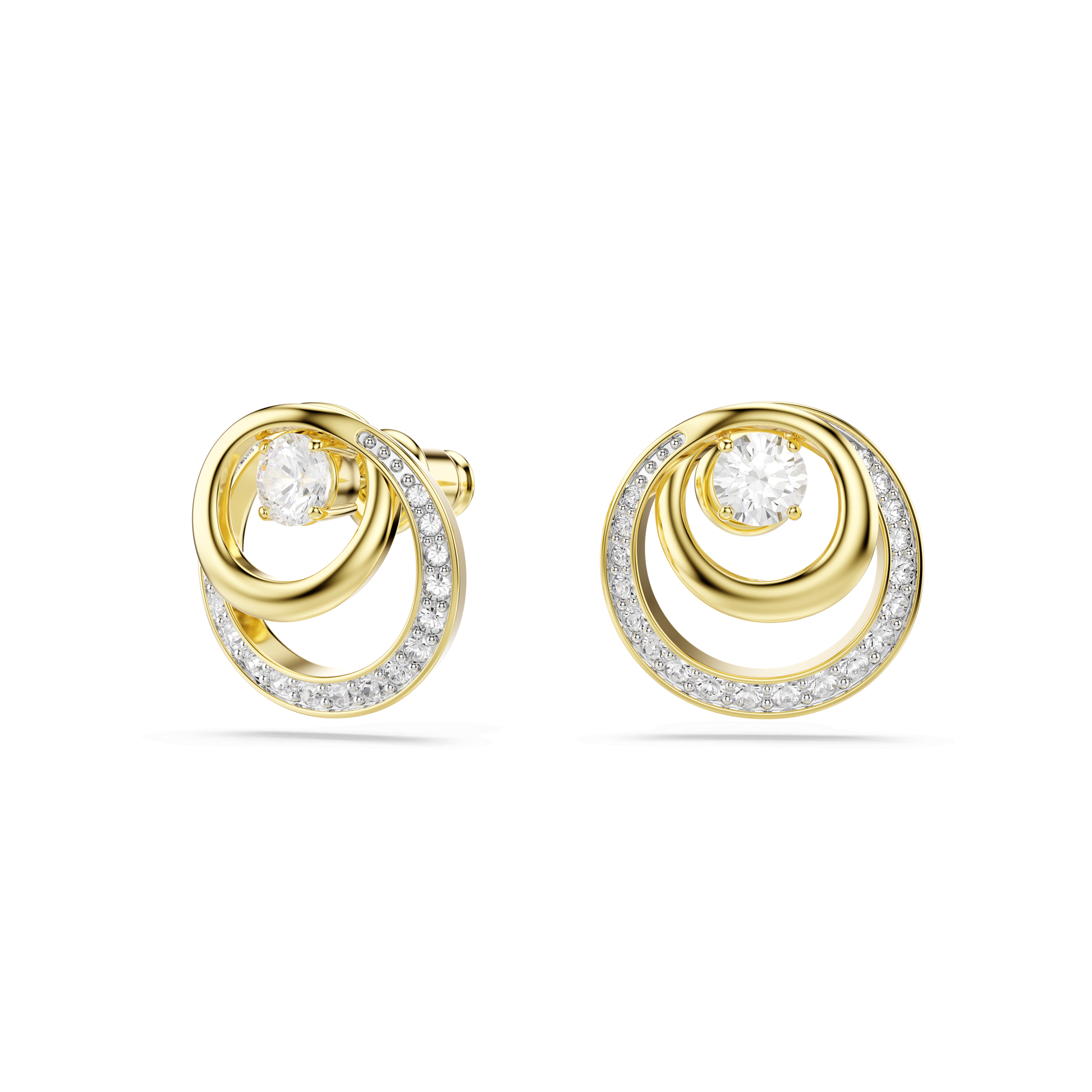 Hyperbola stud earrings, Round cut, White, 18K gold finish