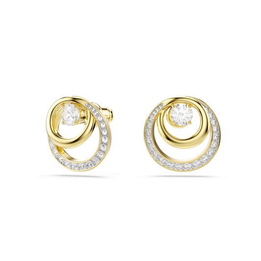 Hyperbola stud earrings, Round cut, White, 18K gold finish