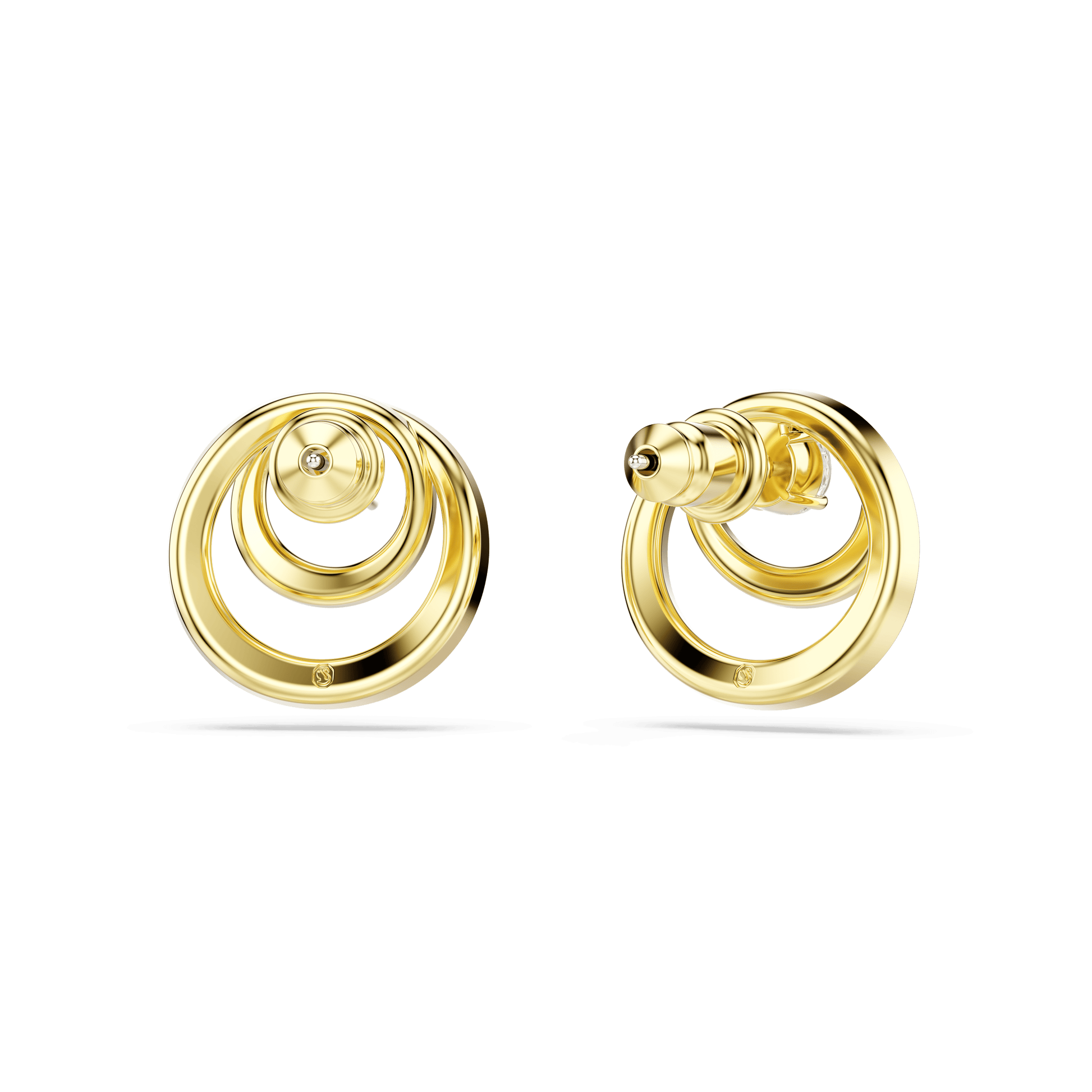 Hyperbola stud earrings, Round cut, White, 18K gold finish