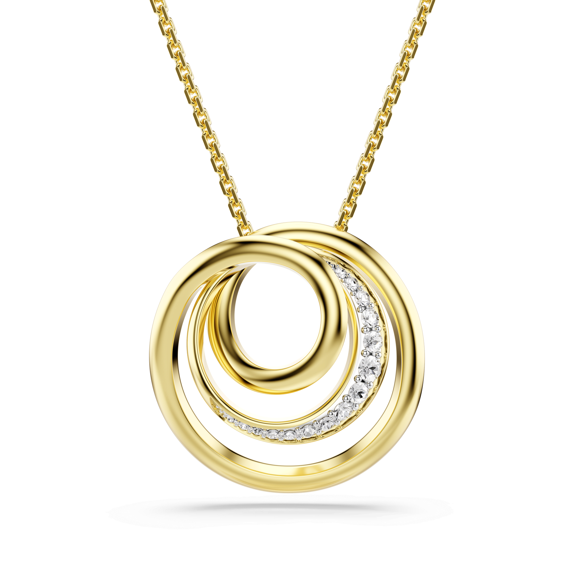Hyperbola necklace, Round cut, White, 18K gold finish