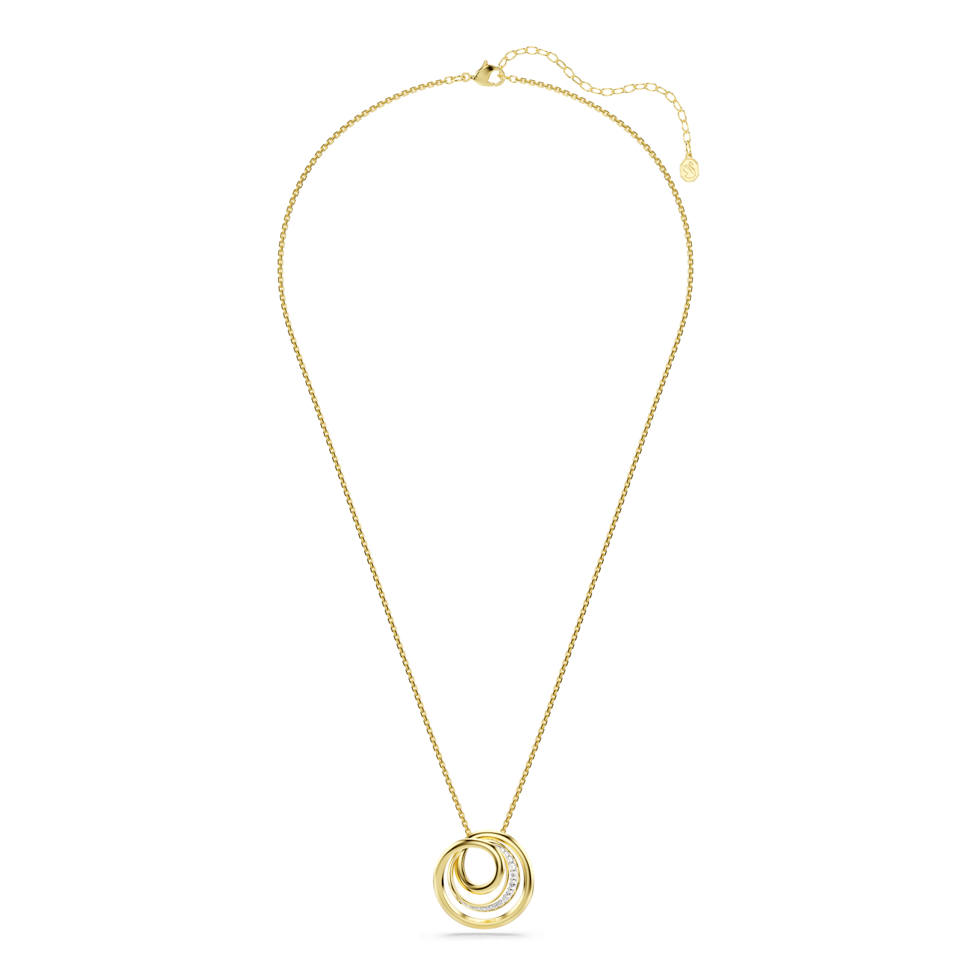 Hyperbola necklace, Round cut, White, 18K gold finish