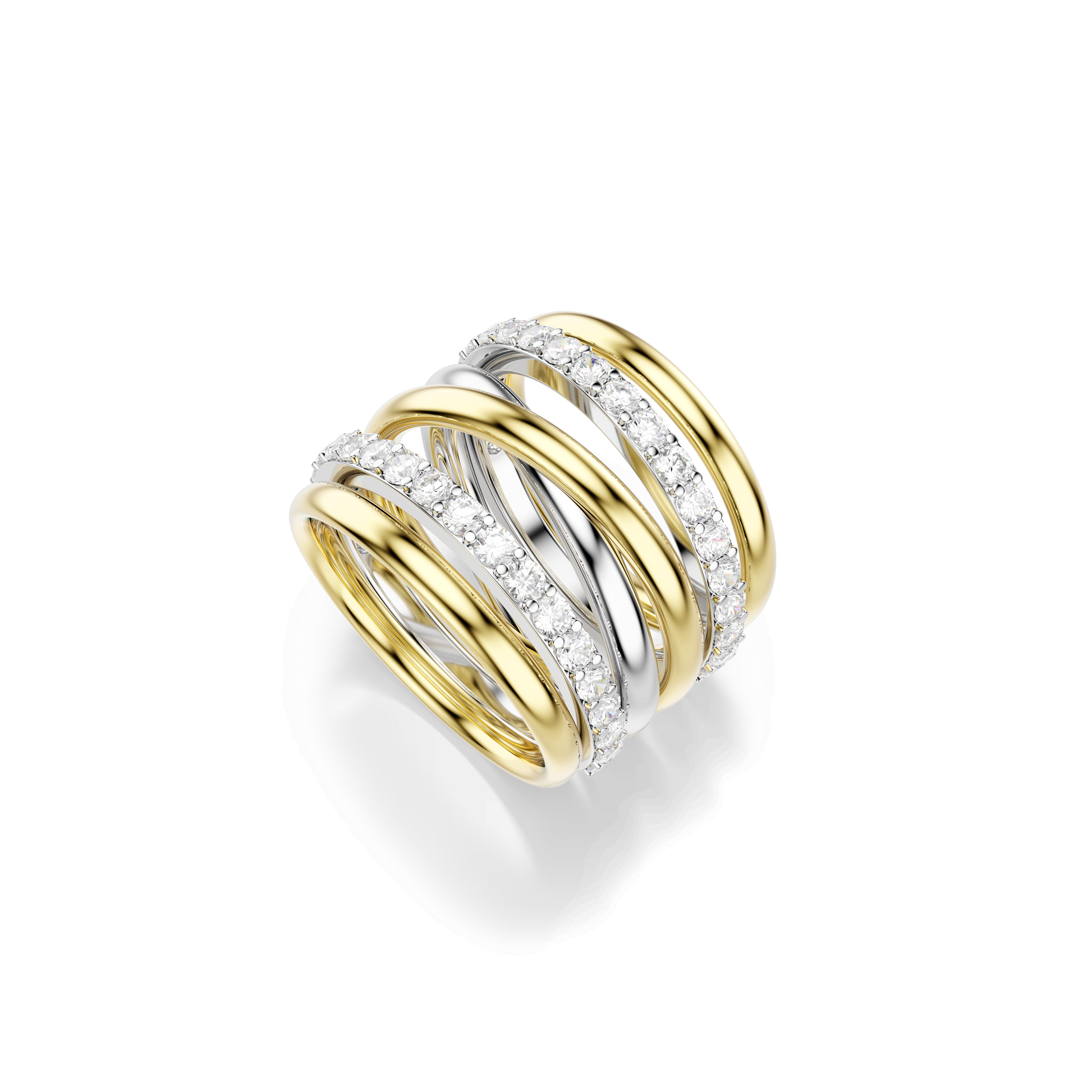 Hyperbola cocktail ring, Round cut, White, Mixed metal finish