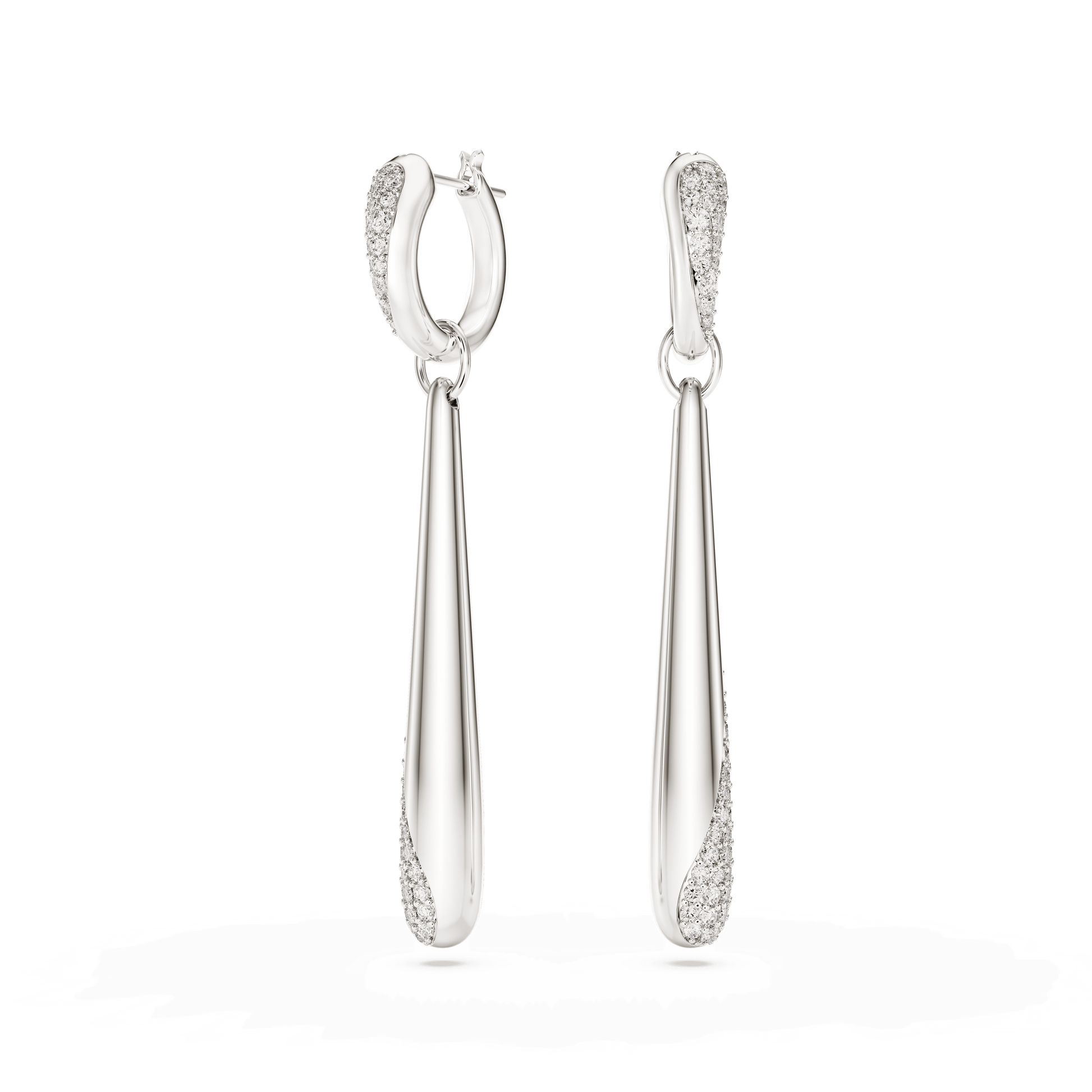 Swarovski Classica drop and hoop earrings, Round cut, White, Sterling silver