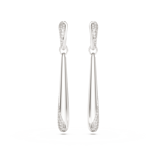 Swarovski Classica drop and hoop earrings, Round cut, White, Sterling silver