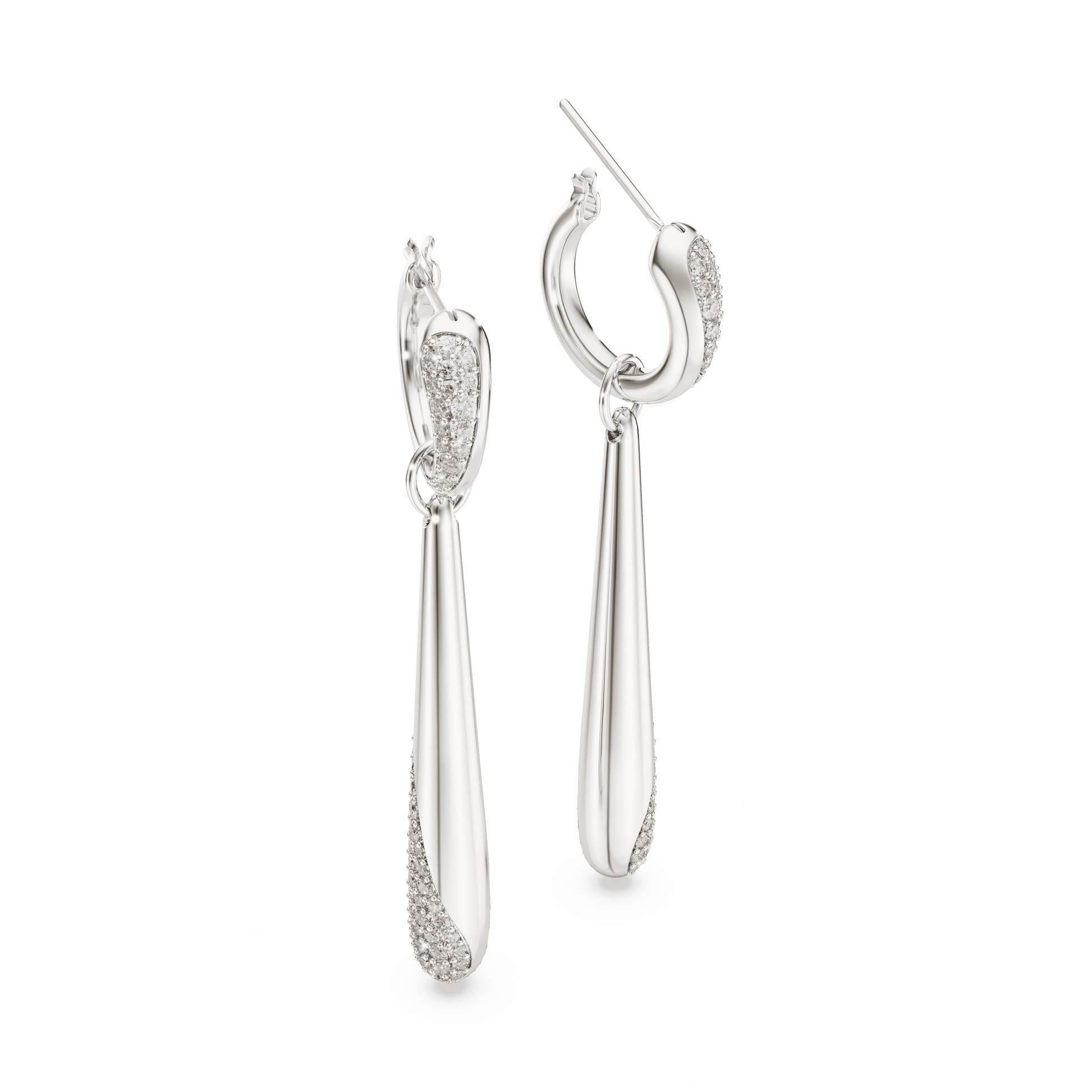 Swarovski Classica drop and hoop earrings, Round cut, White, Sterling silver