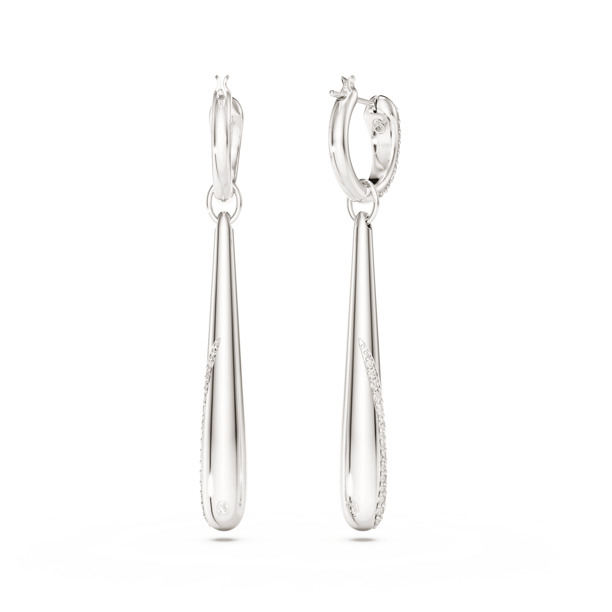 Swarovski Classica drop and hoop earrings, Round cut, White, Sterling silver