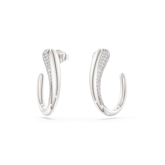 Swarovski Classica hoop earrings, Round cut, White, Sterling silver