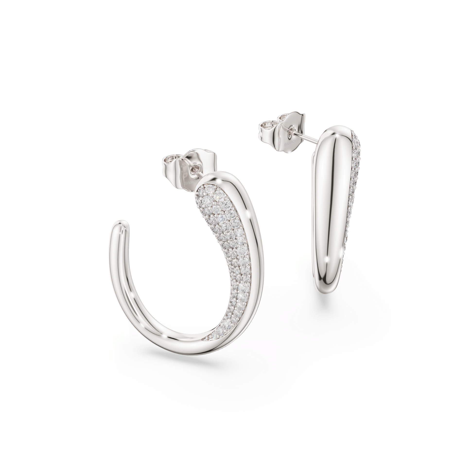 Swarovski Classica hoop earrings, Round cut, White, Sterling silver