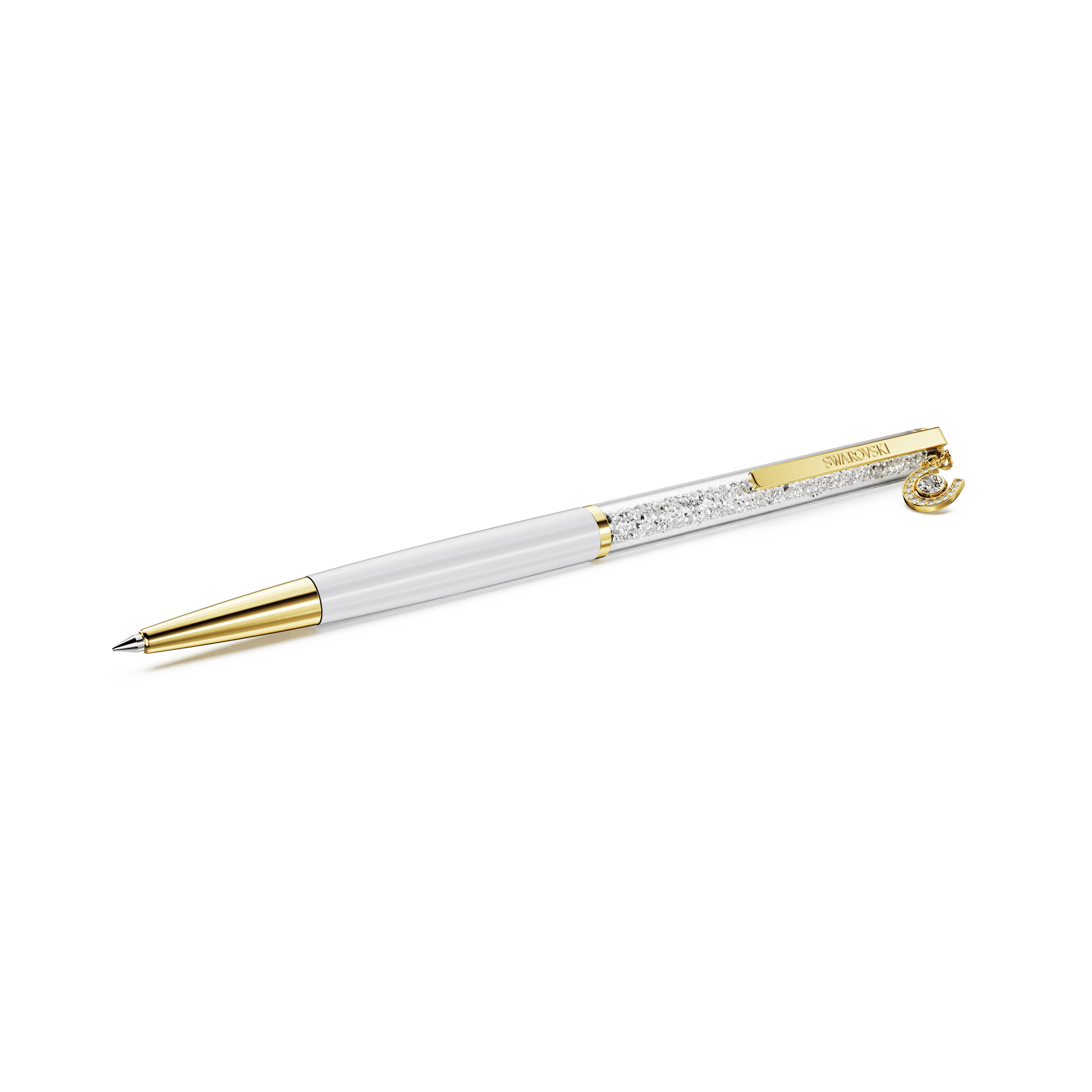 Crystalline ballpoint pen, Horse shoe, White, White lacquered, Gold-tone plated