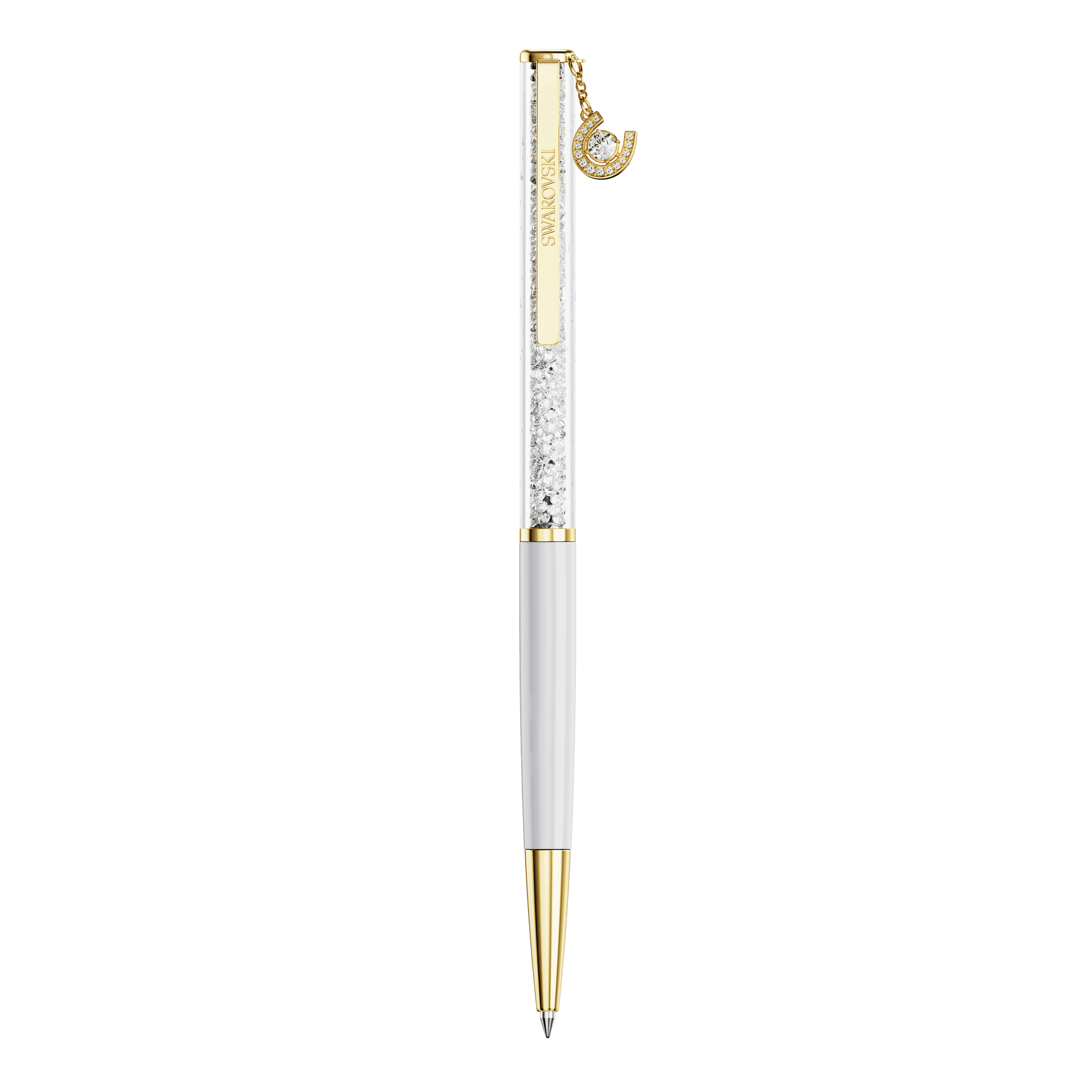 Crystalline ballpoint pen, Horse shoe, White, White lacquered, Gold-tone plated