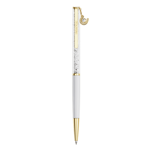 Crystalline ballpoint pen, Horse shoe, White, White lacquered, Gold-tone plated