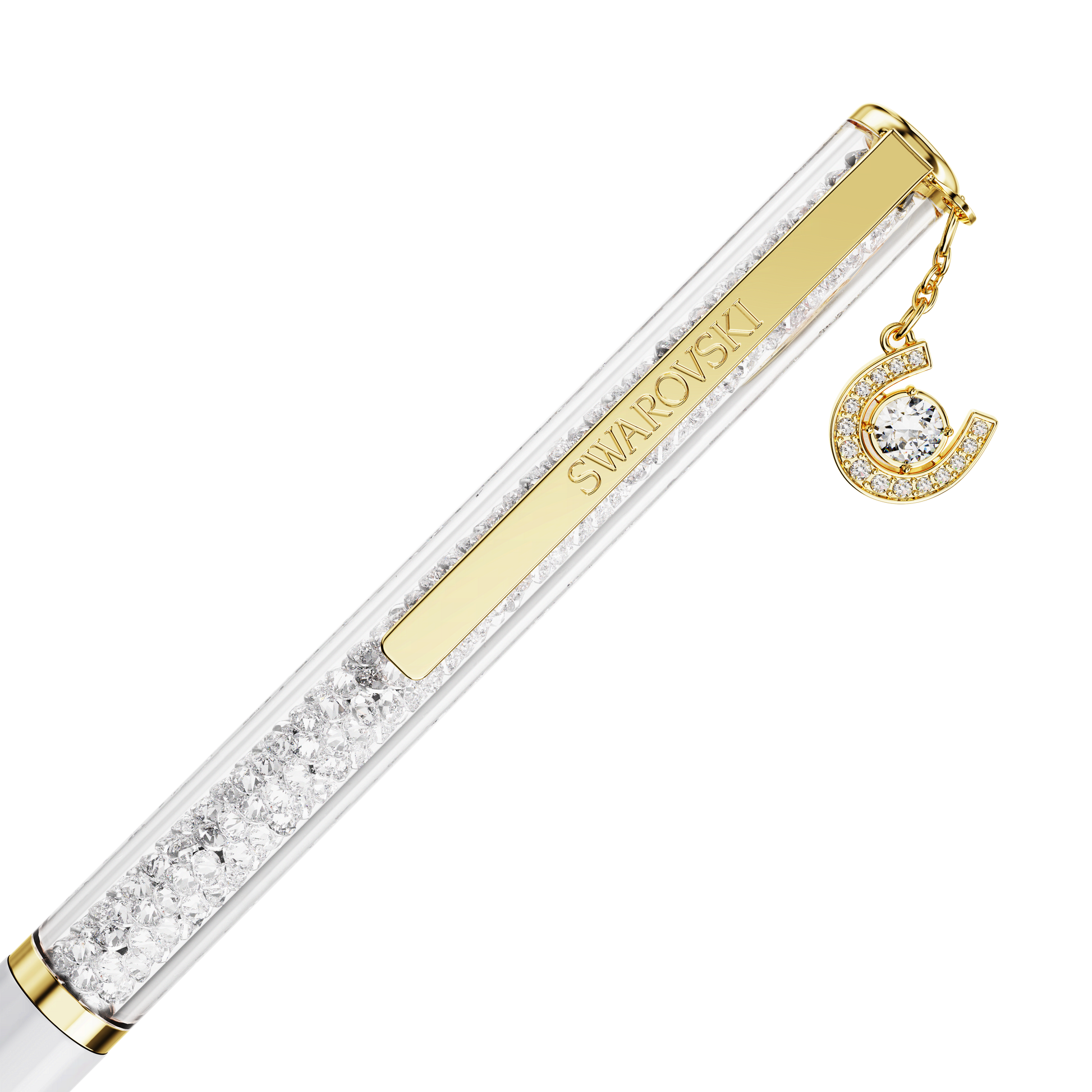 Crystalline ballpoint pen, Horse shoe, White, White lacquered, Gold-tone plated