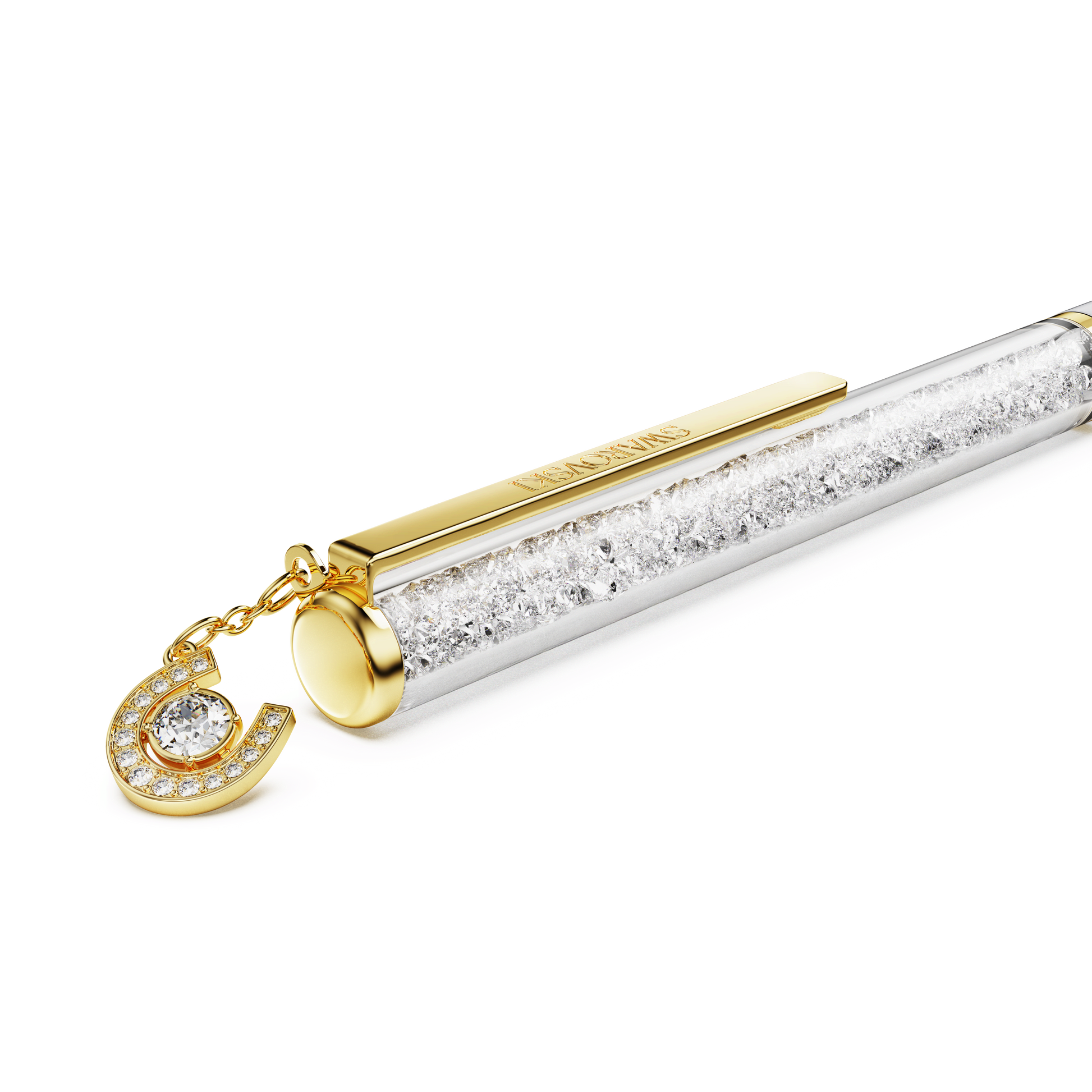 Crystalline ballpoint pen, Horse shoe, White, White lacquered, Gold-tone plated