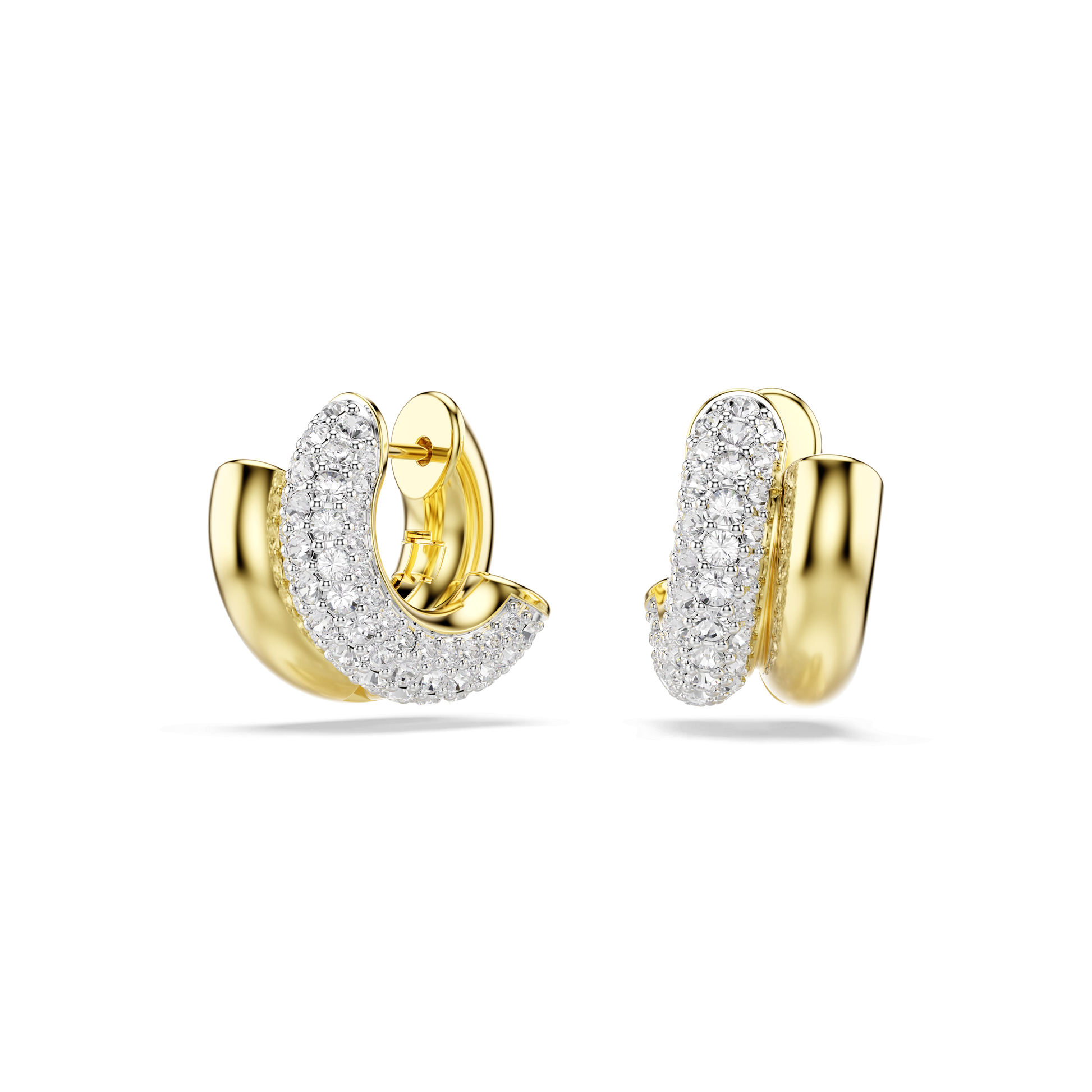 Dextera hoop earrings, Round cut, Mini, White, 18K gold finish