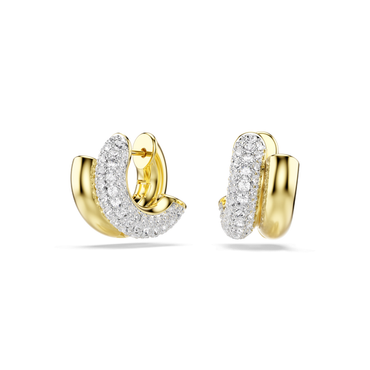 Dextera hoop earrings, Round cut, Mini, White, 18K gold finish