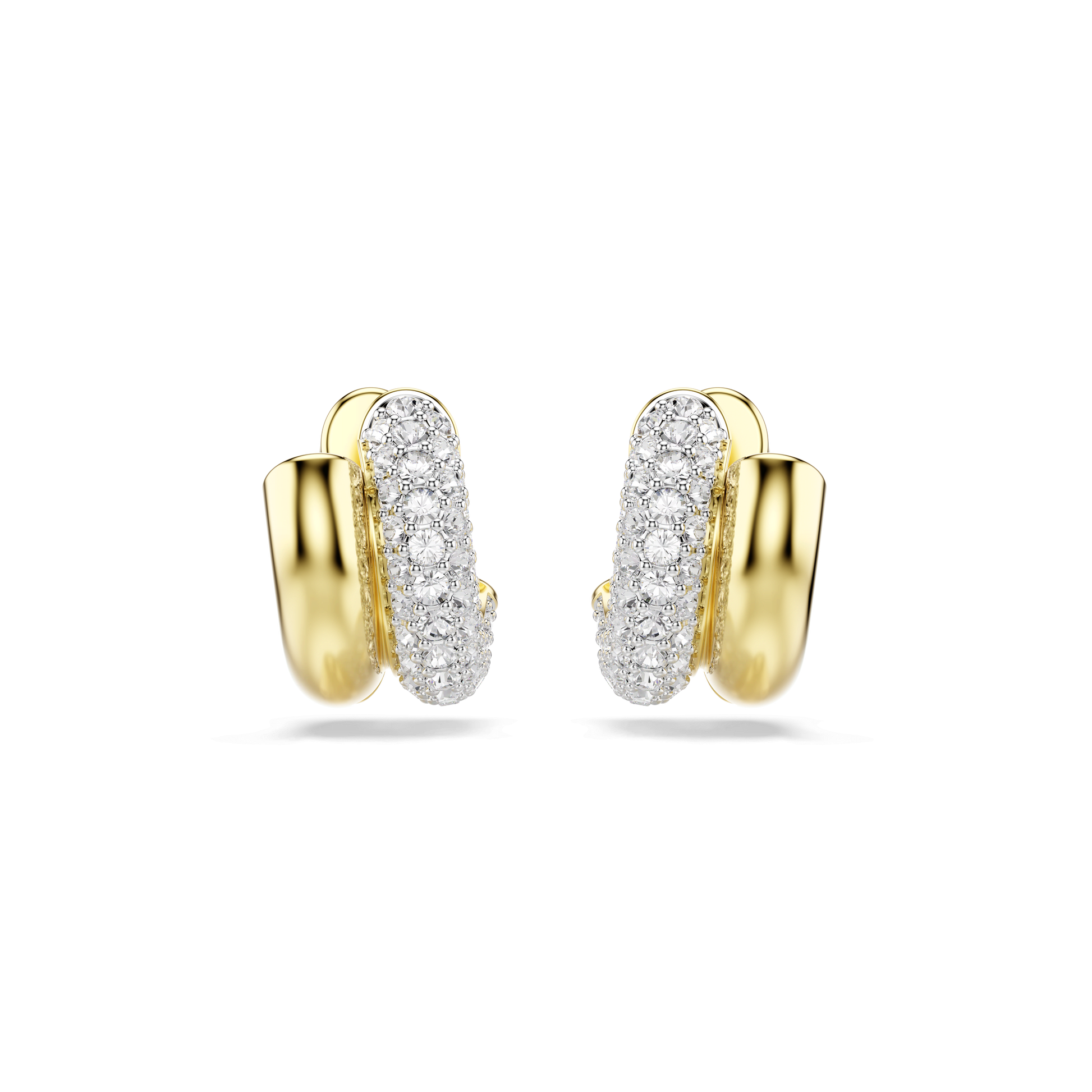 Dextera hoop earrings, Round cut, Mini, White, 18K gold finish