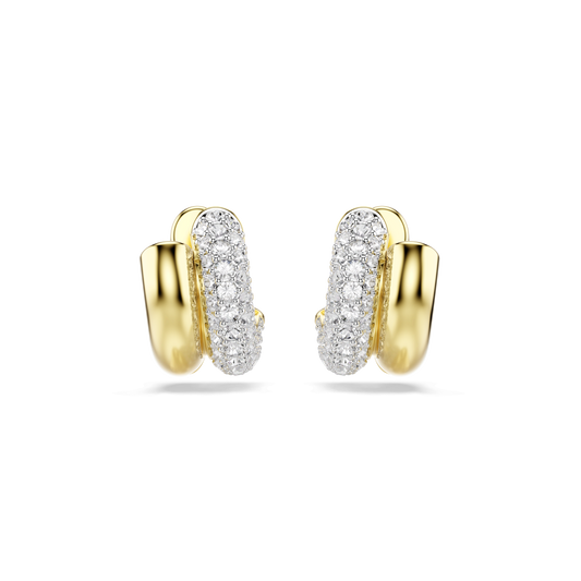Dextera hoop earrings, Round cut, Mini, White, 18K gold finish