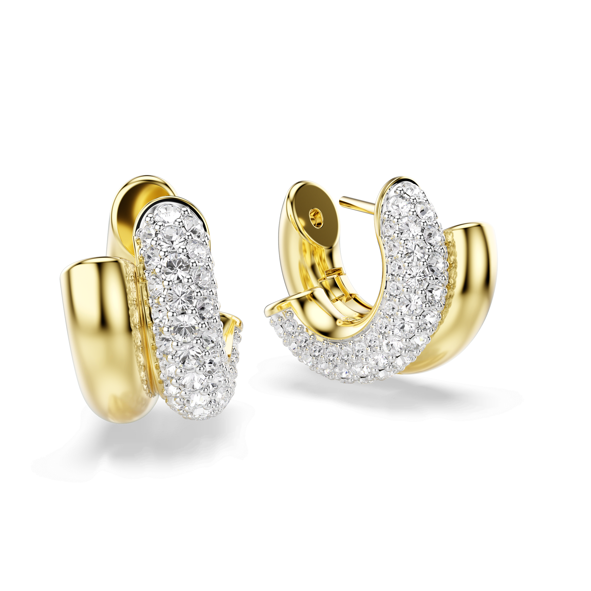 Dextera hoop earrings, Round cut, Mini, White, 18K gold finish