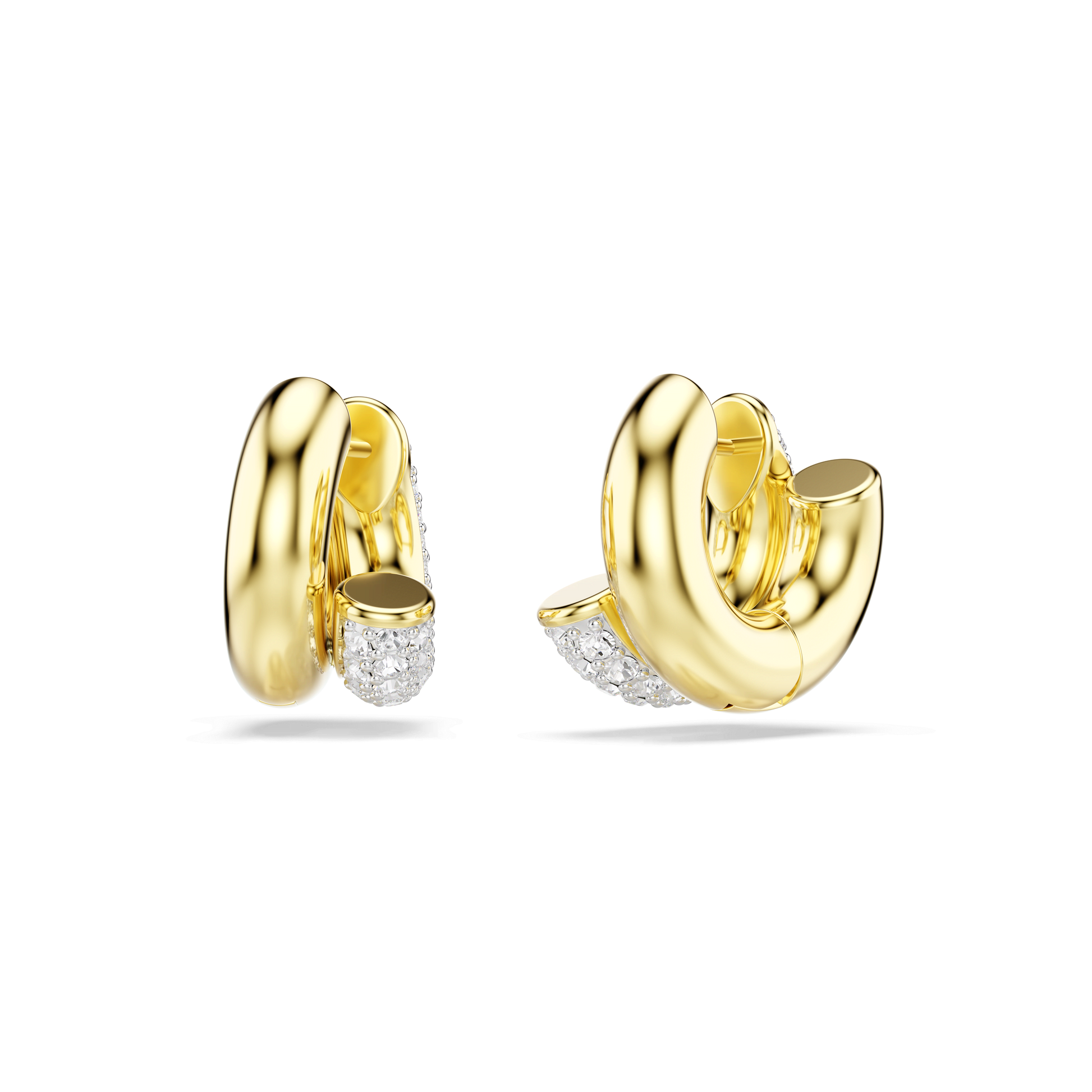 Dextera hoop earrings, Round cut, Mini, White, 18K gold finish