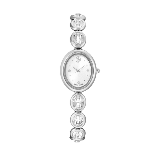 Imber oval watch, Swiss Made, Metal bracelet, Silver tone, Stainless steel