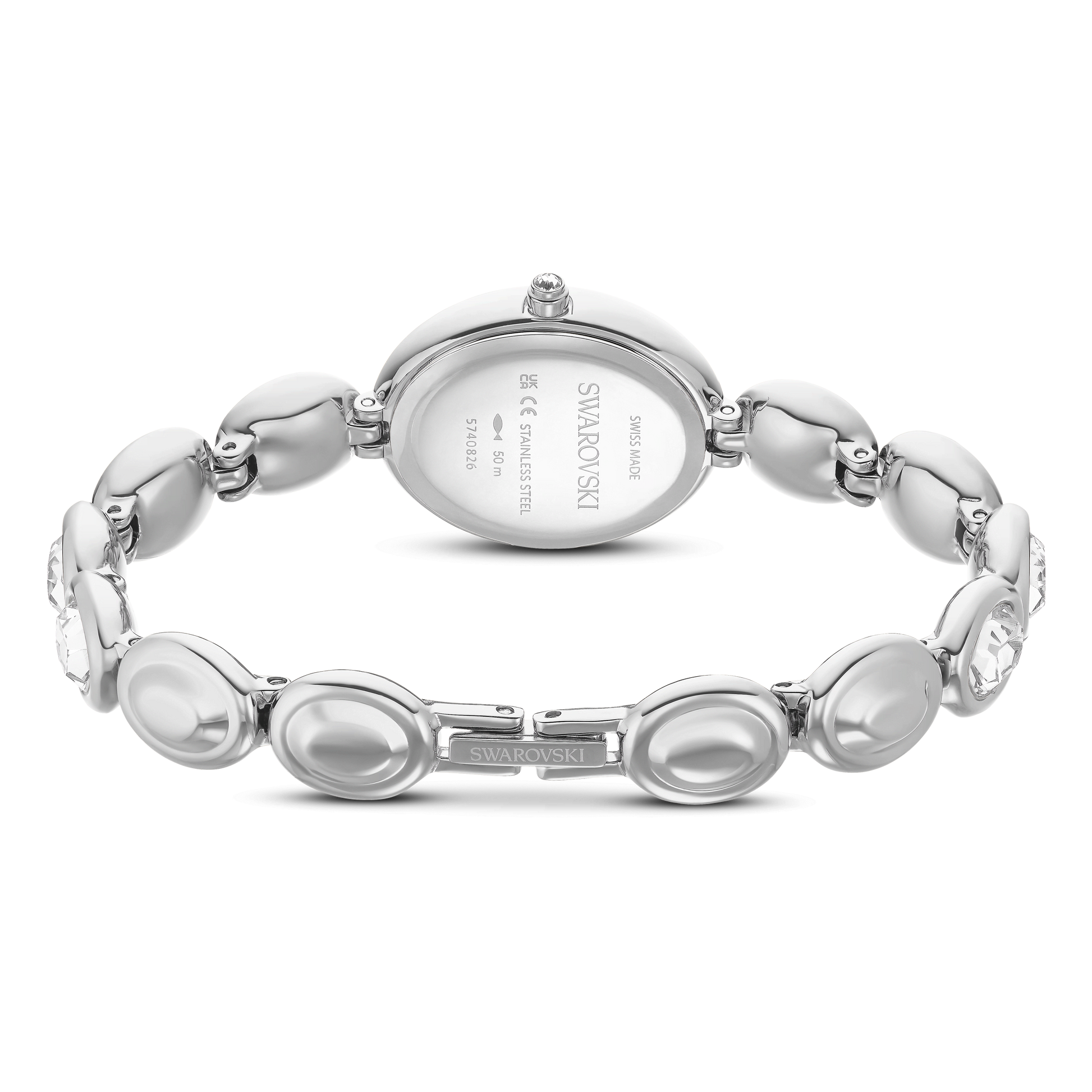 Imber oval watch, Swiss Made, Metal bracelet, Silver tone, Stainless steel