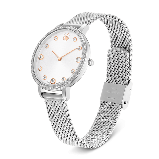 Clarica watch, Swiss Made, Metal bracelet, Silver tone, Stainless steel