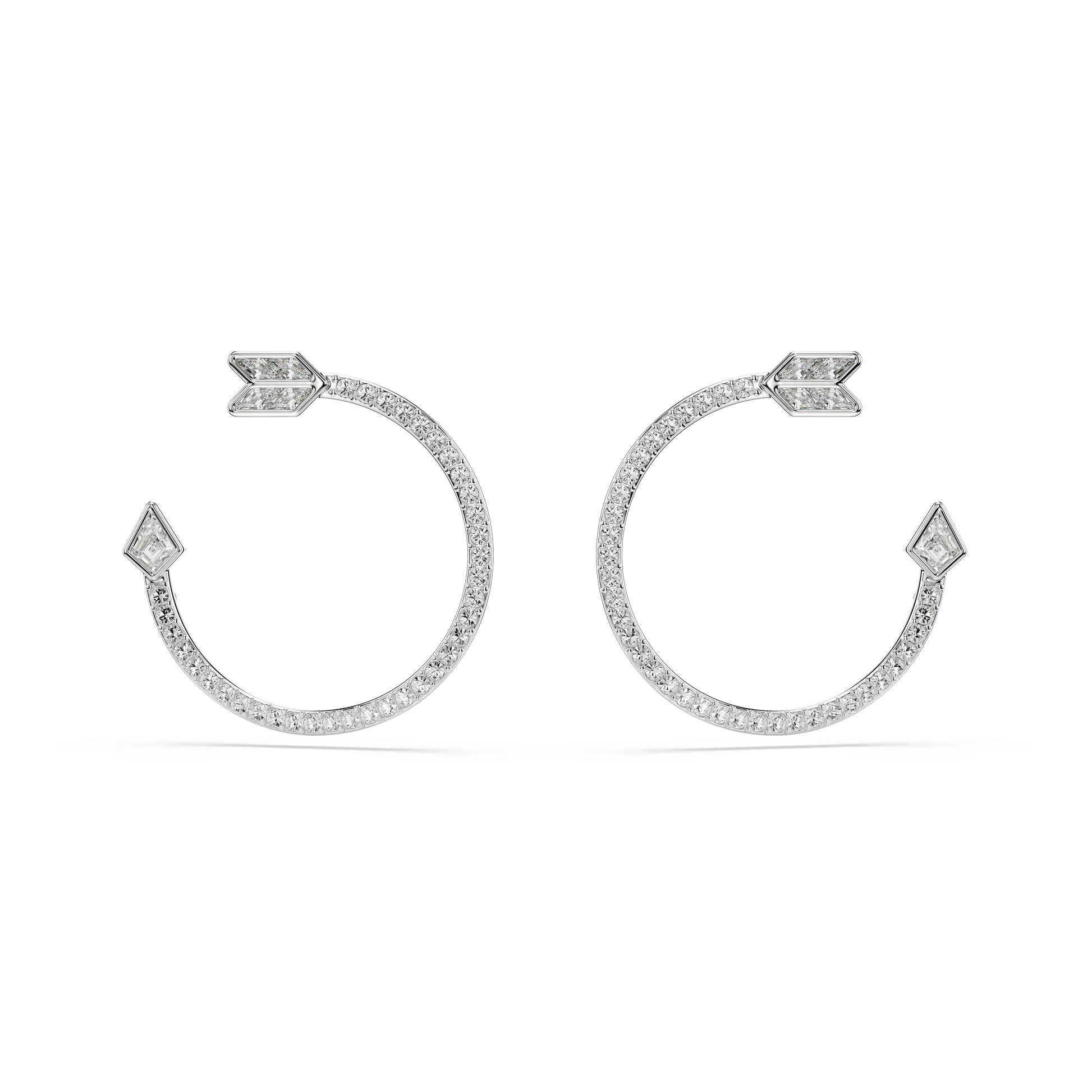 Idyllia hoop earrings, Mixed cuts, Arrow, White, Rhodium plated