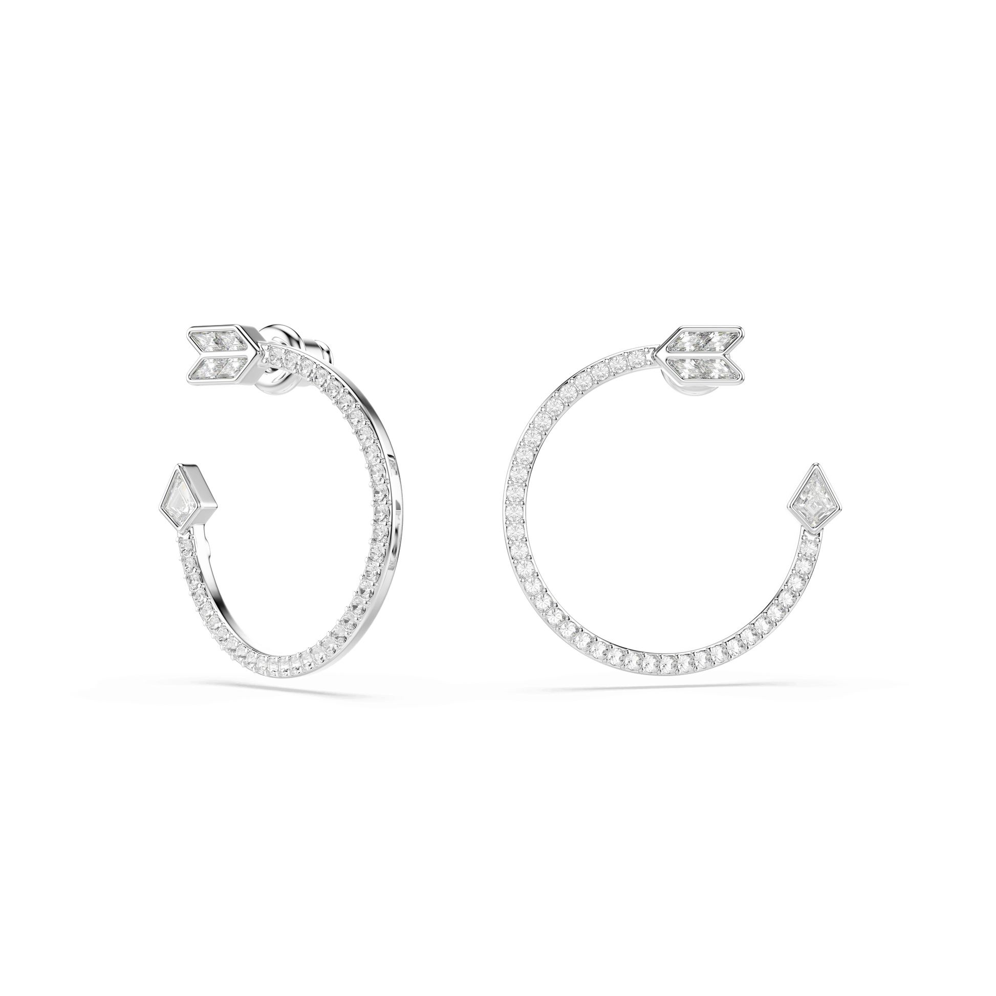 Idyllia hoop earrings, Mixed cuts, Arrow, White, Rhodium plated