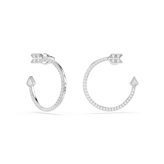 Idyllia hoop earrings, Mixed cuts, Arrow, White, Rhodium plated