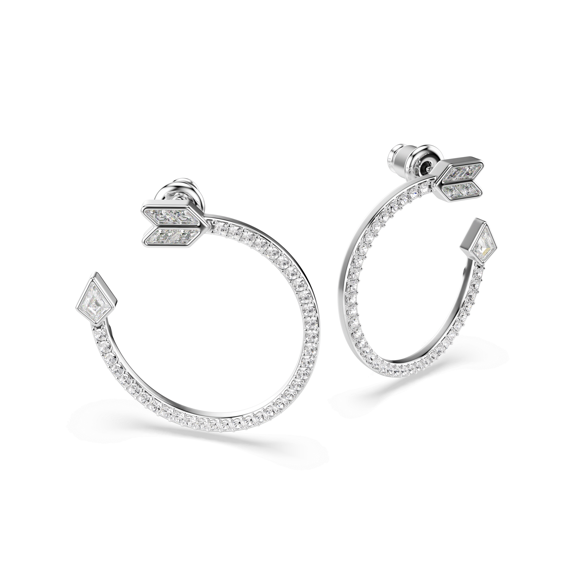 Idyllia hoop earrings, Mixed cuts, Arrow, White, Rhodium plated
