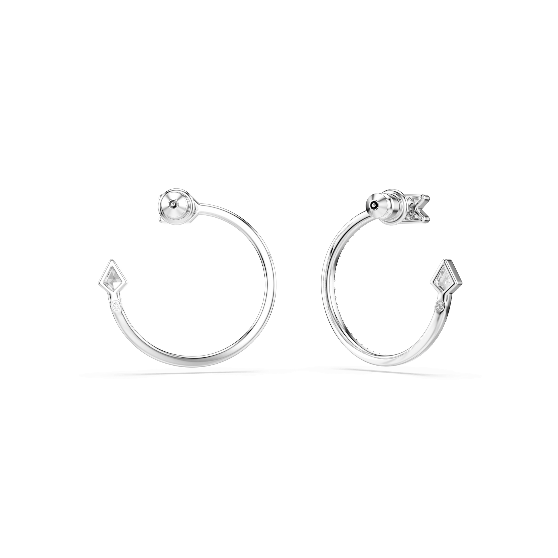 Idyllia hoop earrings, Mixed cuts, Arrow, White, Rhodium plated