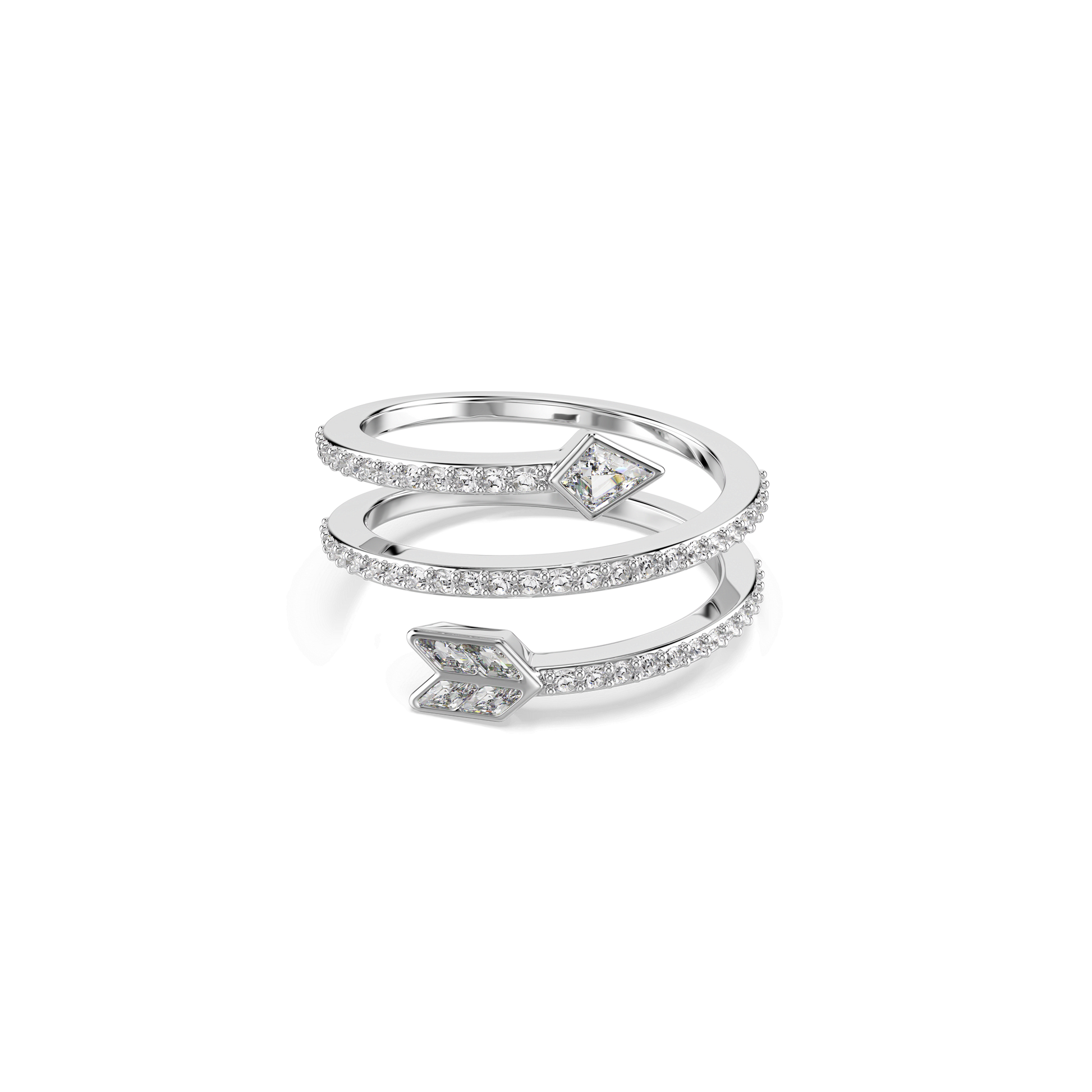 Idyllia motif ring, Mixed cuts, Arrow, White, Rhodium plated